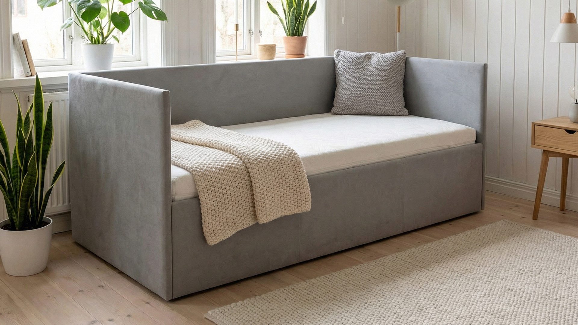 PAARA Polsterbett in Sofa Optik mit Bettkasten inkl. Lattenrost & Matratze (Lattenroste), Modell Sofia 90GK