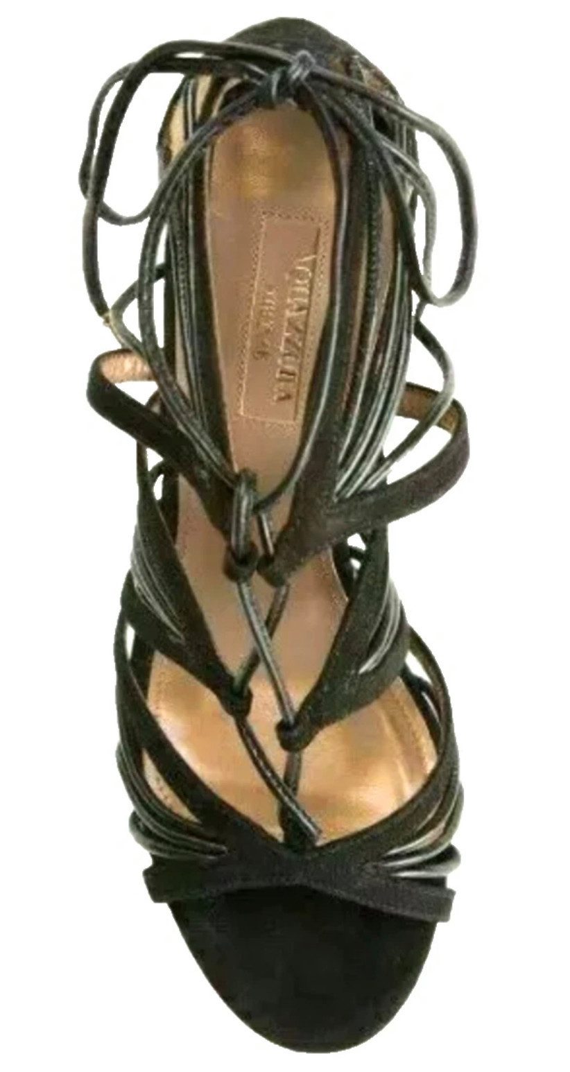 Aquazzura Firenz Very Holli Sandalen High Heels mit Schnürung & goldenen Details High-Heel-Pumps Ankle-Wrap-Design – Schnürung wird am Knöchel gebunden