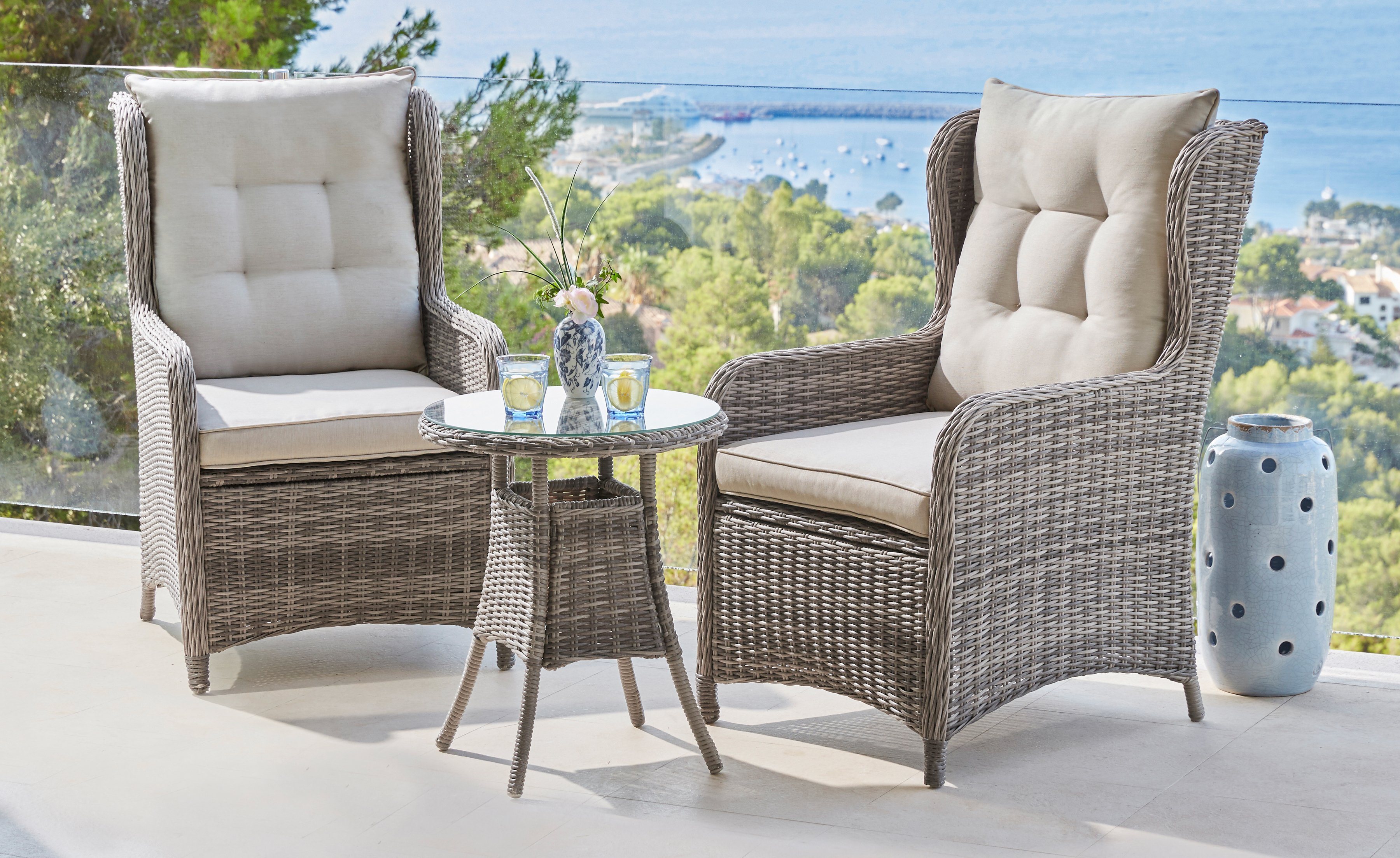 Gartenmöbelset »Cannes«, 3-tlg., 2 Ohrensessel, Tisch Ø 50 cm,Polyrattan Gartenmöbelset »Cannes«, 3-tlg., 2 Ohrensessel, Tisch Ø 50 cm,Polyrattan