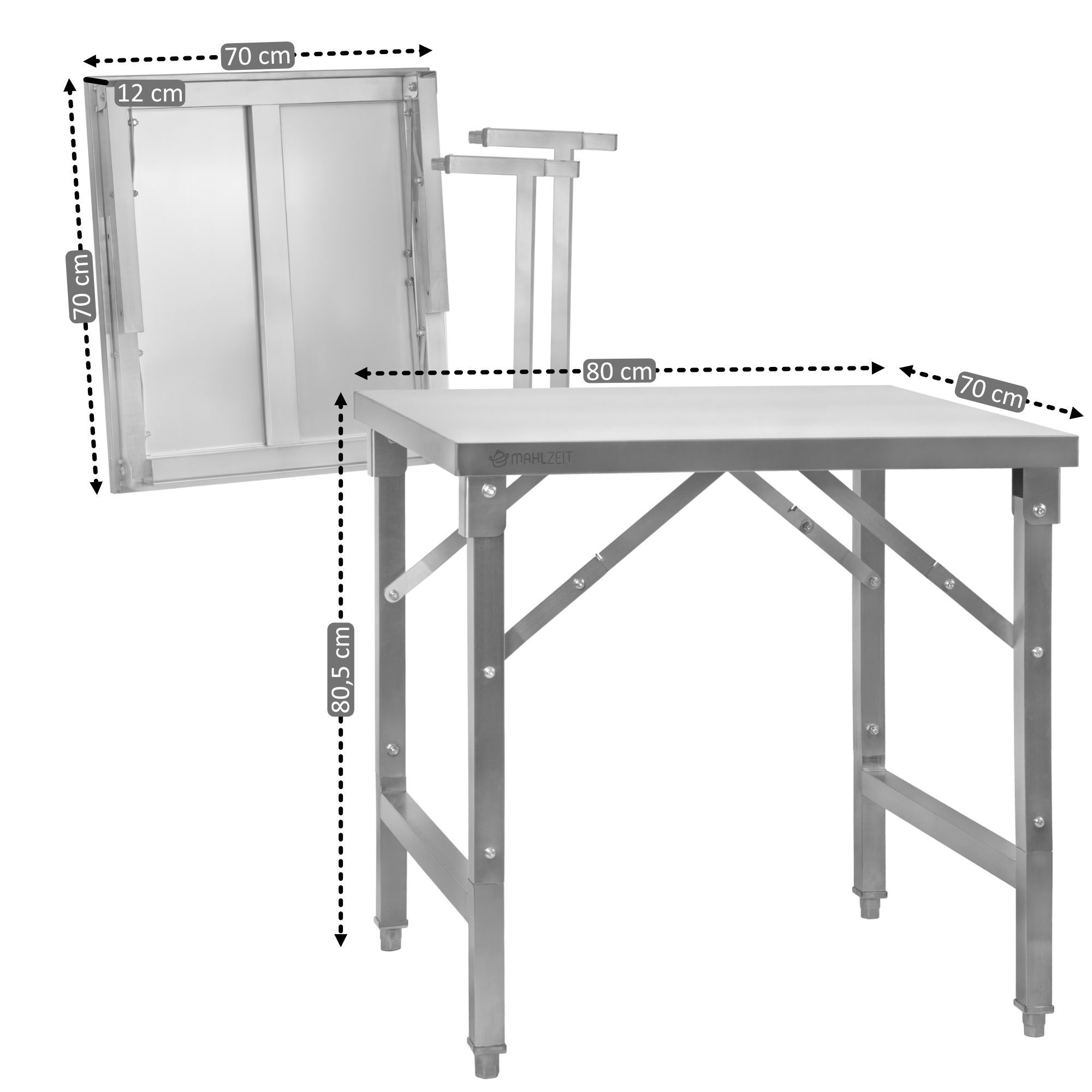 Mahlzeit Küchentisch Edelstahltisch, 80 x 70 günstig online kaufen