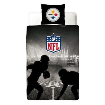 Wendebettwäsche NFL American Football Bettwäsche Pittsburgh Steelers Linon / Renforcé, BERONAGE, 100% Baumwolle, 2 teilig, 135x200 + 80x80 cm