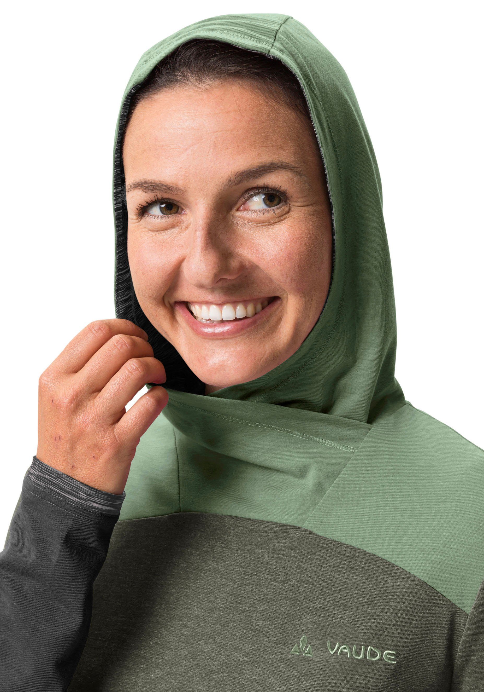mit TREMALZO khaki SHIRT VAUDE WOMEN'S Rückentasche LS (1-tlg) Reißverschluss gewendetem Funktionsshirt
