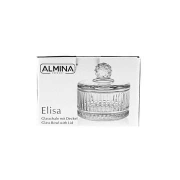 Almina Schale Elisa Glasschale mit Deckel und Riffle Design 105 x 100 mm, Glas