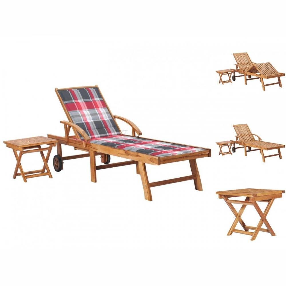 vidaXL Wellnessliege Relax Gartenliege Sonnenliege Holzliege Rollliege mit Tisch Auflage ro