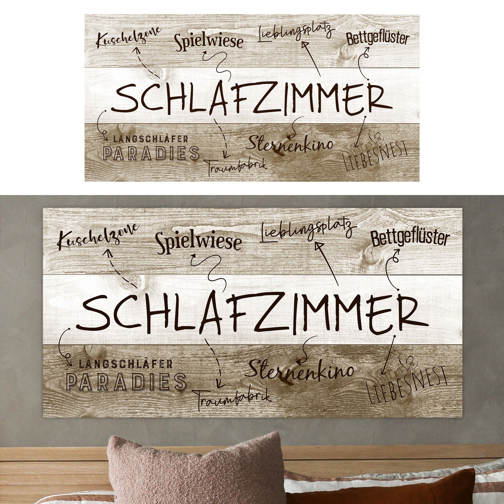 CEPEWA Kunstdruck Plankenschild Schlafzimmerregeln Wandbild, Schlafzimmerre günstig online kaufen