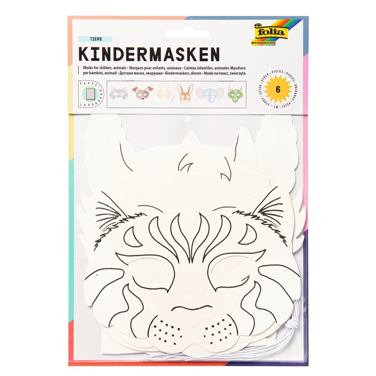 Folia Malvorlage folia Kindermasken Tiere zum Ausmalen aus Pappe 6 Stück