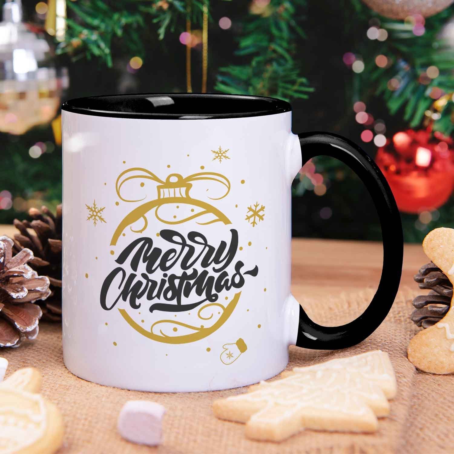 Tasse für - und zu Schwarz - & Spülmaschinenfest Geschenke Weihnachtskugel Weiß mit Gold Männer - Frauen Weihnachten, Weihnachtsmotiv GRAVURZEILE
