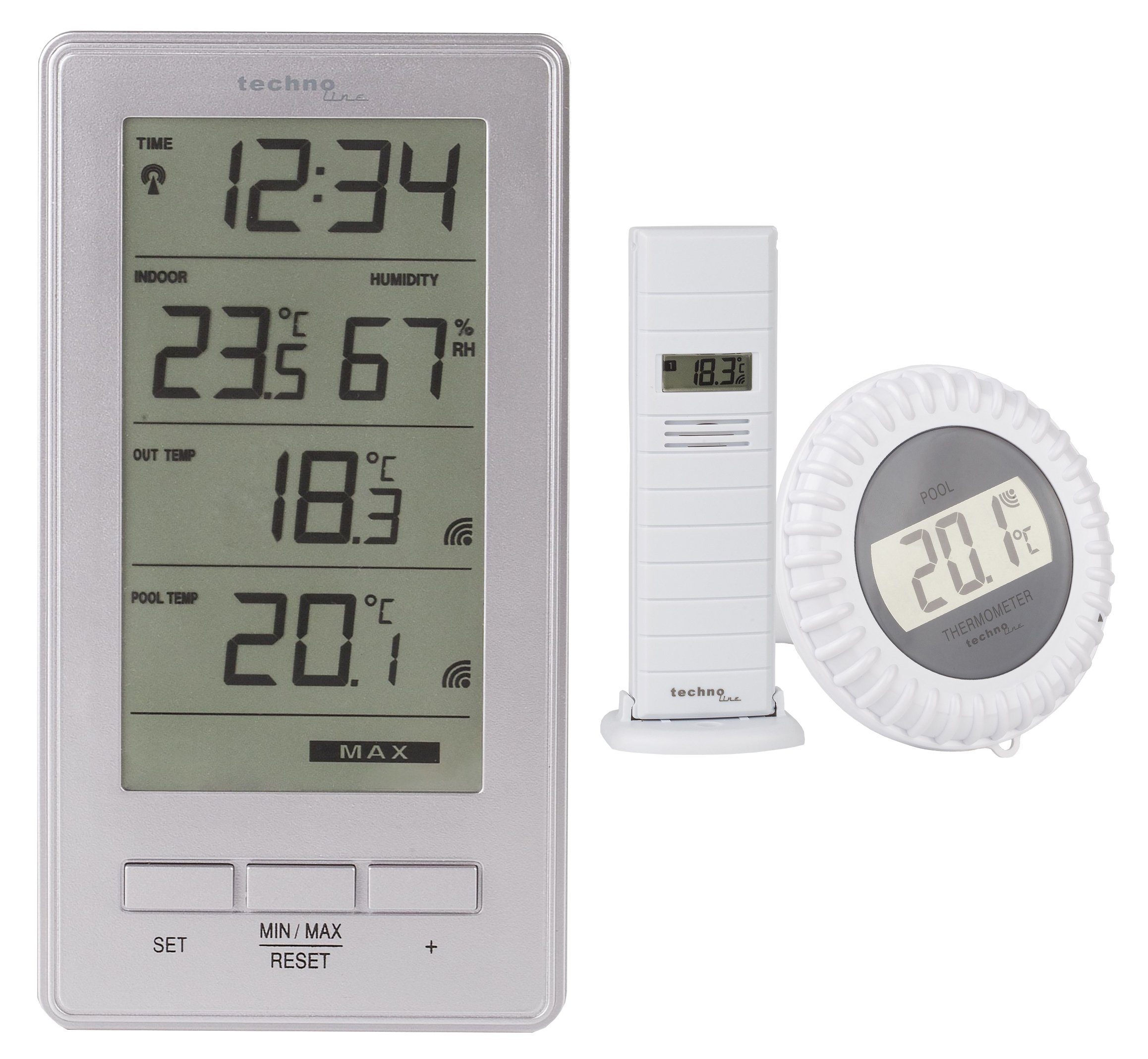 technoline WS 9069 Wetterstation (inklusive Pool-Sensor und Temperatursensor, mit Pool-Thermometer zur Überwachung der Wassertemperatur)