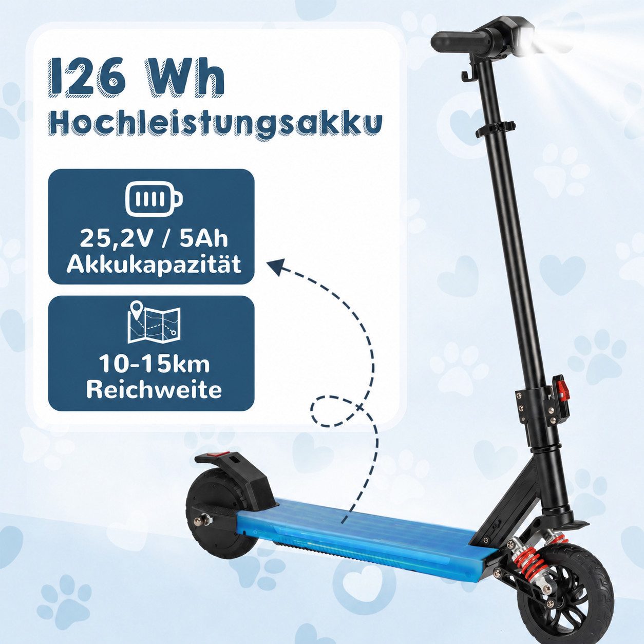 Vankel Elektro-Kinderroller ab 10 Jahre, E scooter für Kinder, klappbar, 15km, höhenverstellbar, EBS+Fußbremse, LED-Display, farbiger Beleuchtung, mit Haken, Federung