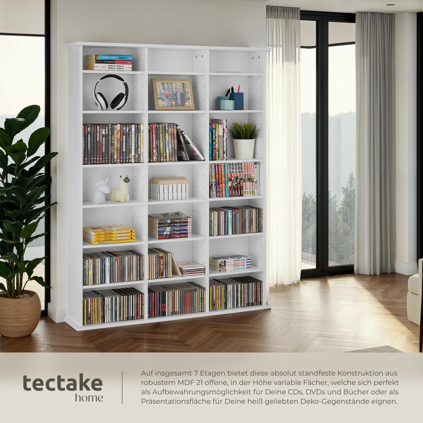 tectake CD-Regal Medienregal Stevie in Holzoptik 105,5x19x136,5cm, Sammlerset 1-tlg., höhenverstellbare und herausnehmbare Zwischenböden