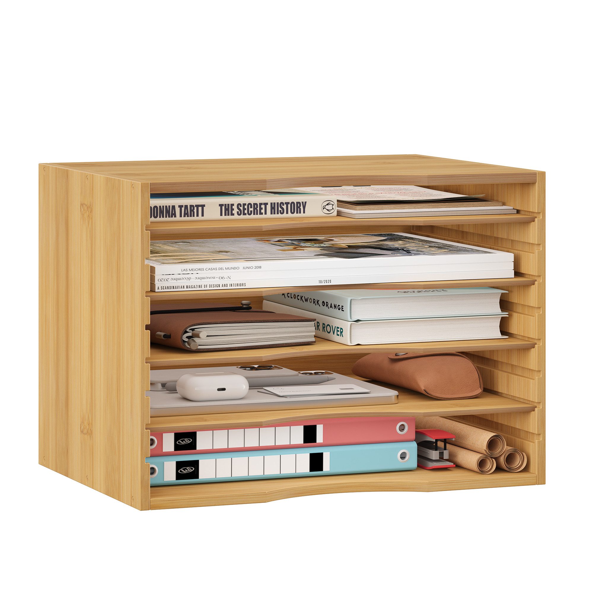 Homfa Briefablage, Bambus Dokumentenablage, mit 5 Fächer, 36x25x26cm