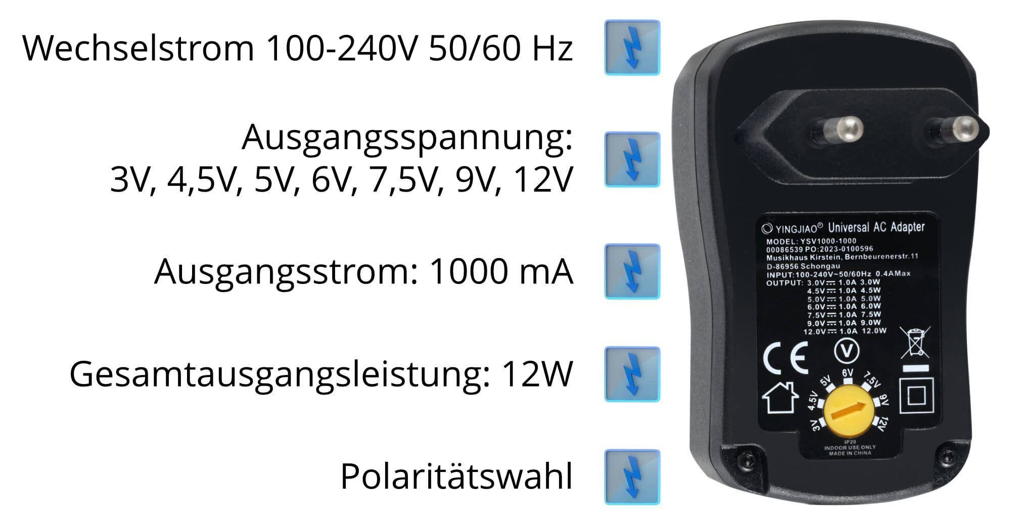 McGrey UAD-1000 Universalnetzteil 1A - einstellbare Spannung Universal-Netzteil (Wechselbare Polarität, inkl. 8 Adapterstecker)