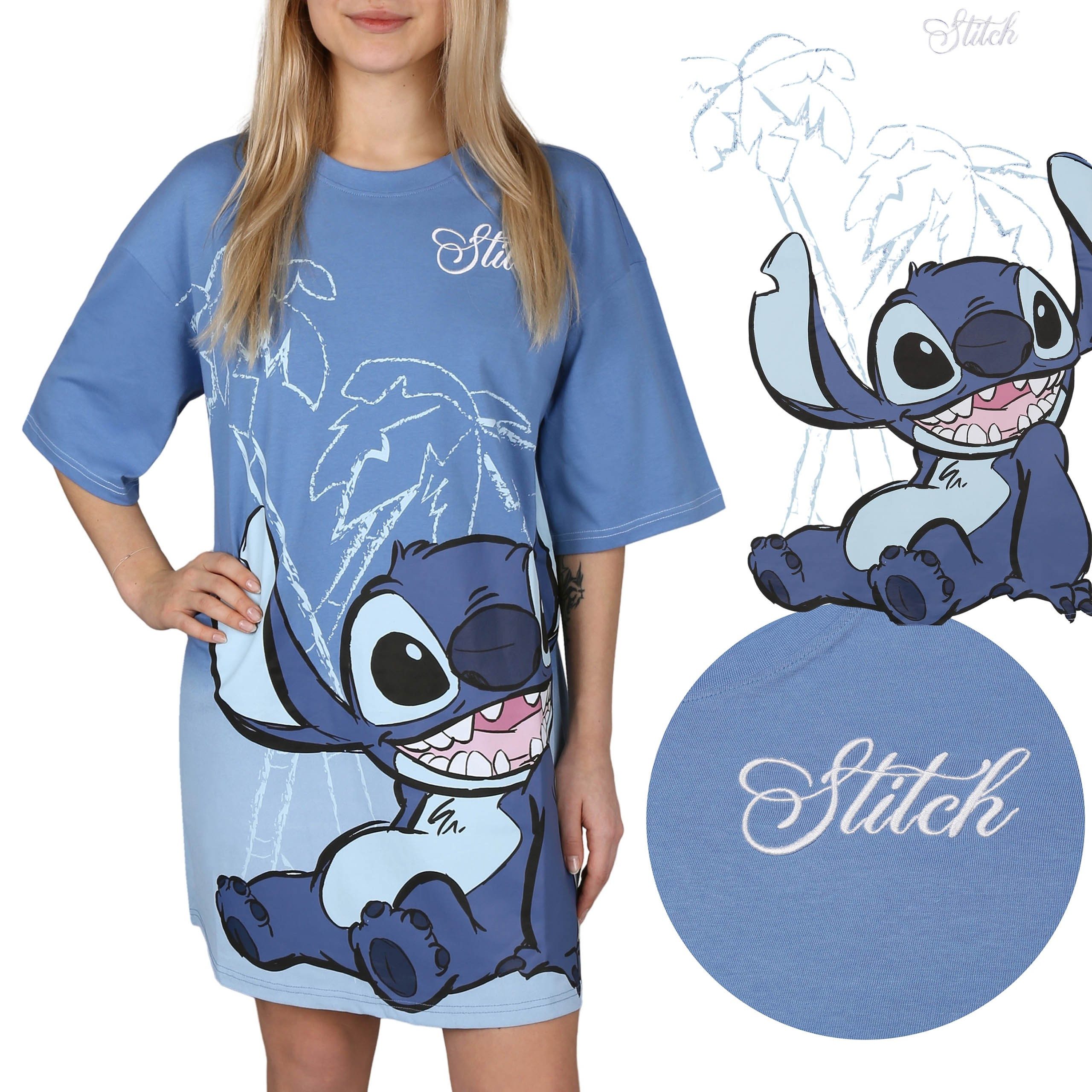 Sarcia.eu Nachthemd Stitch Disney Blue, Nachtwäsche für Frauen, Nachthemd aus Baumwolle