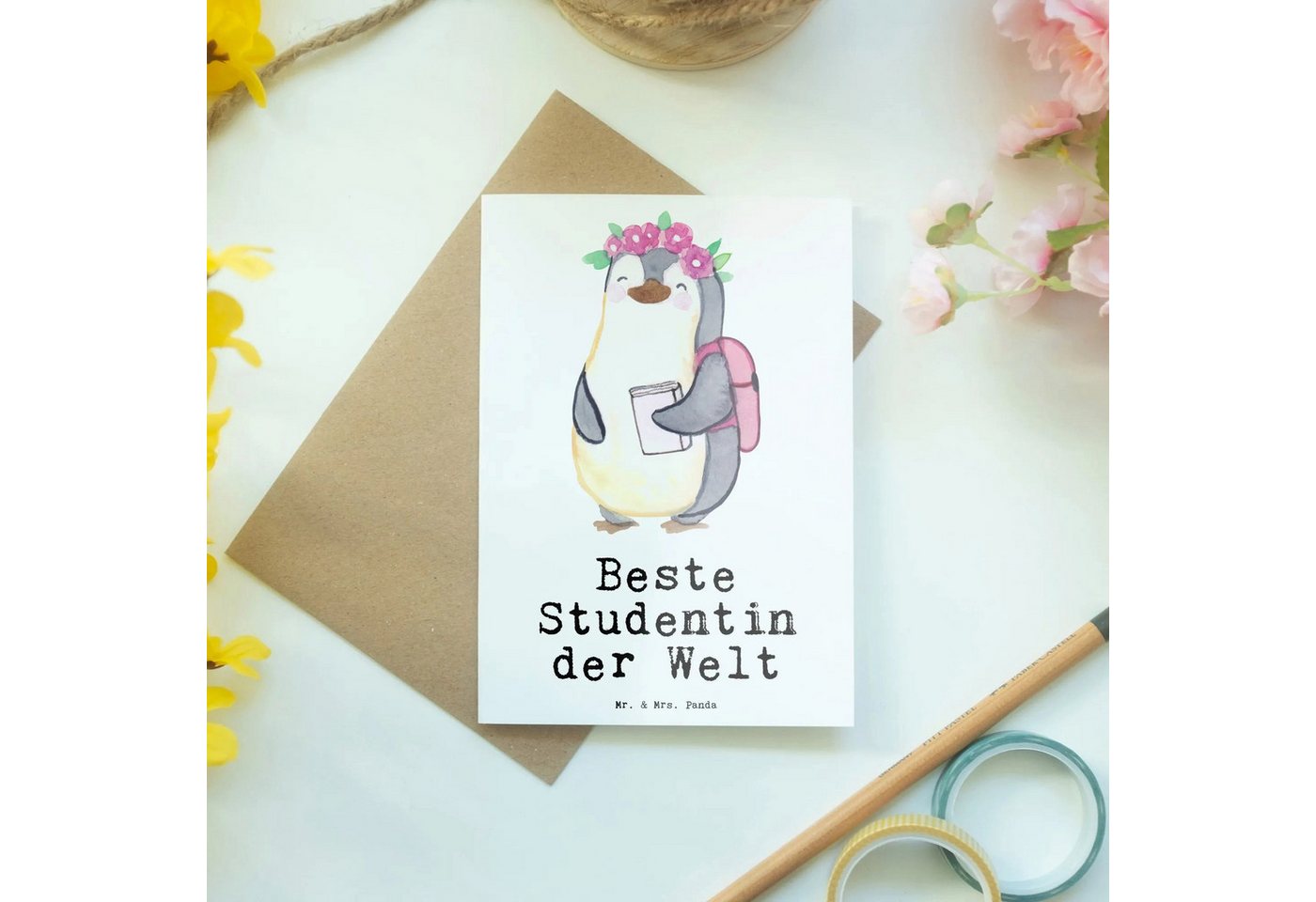 Thumbnail - Mr. & Mrs. Panda Grußkarte Pinguin Beste Studentin der Welt - Weiß - Geschenk, Ansichtskarten, U, Kreative Designs