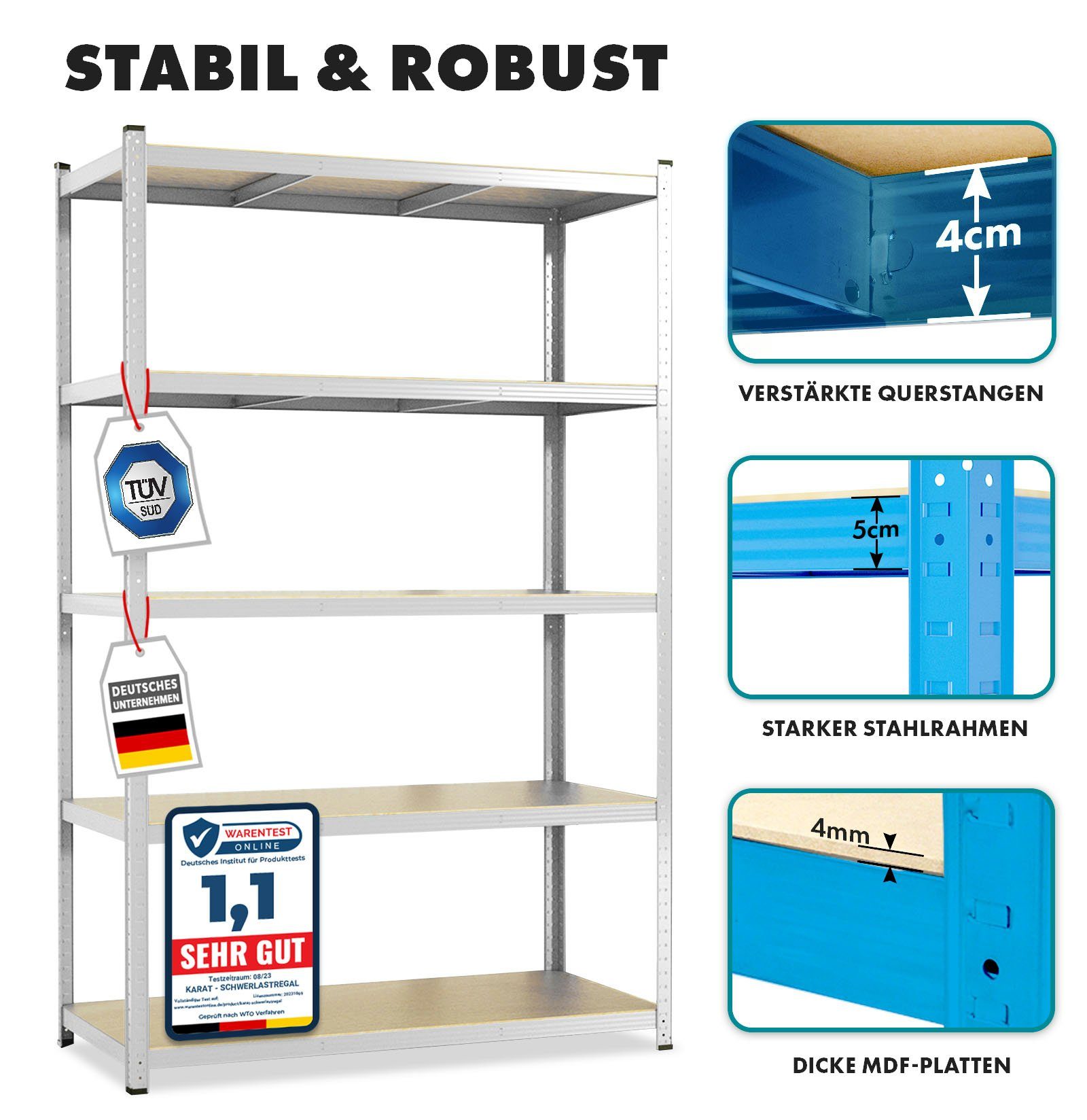 Karat Schwerlastregal Steckregal, Weitspannregal für Garage, Keller