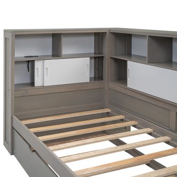 MODFU Stauraumbett Kinderbett mit Staufach mit USB, mit Ausziehbett (90x200cm(90x190cm), ohne Matratze