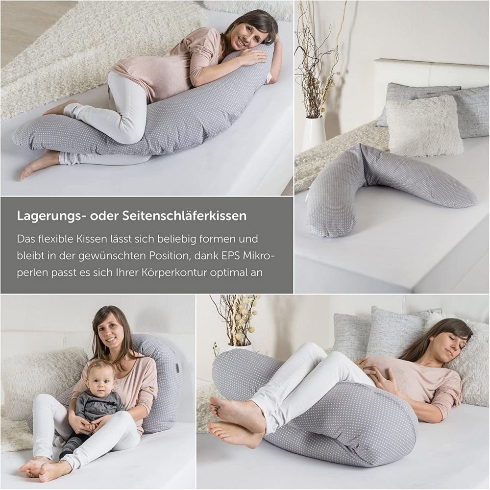 Lagerungskissen, Theraline - Grau, Dodo cm Pillow 2-tlg., - 180 Seitenschläferkissen Stillkissen Schwangerschaftskissen, Premium