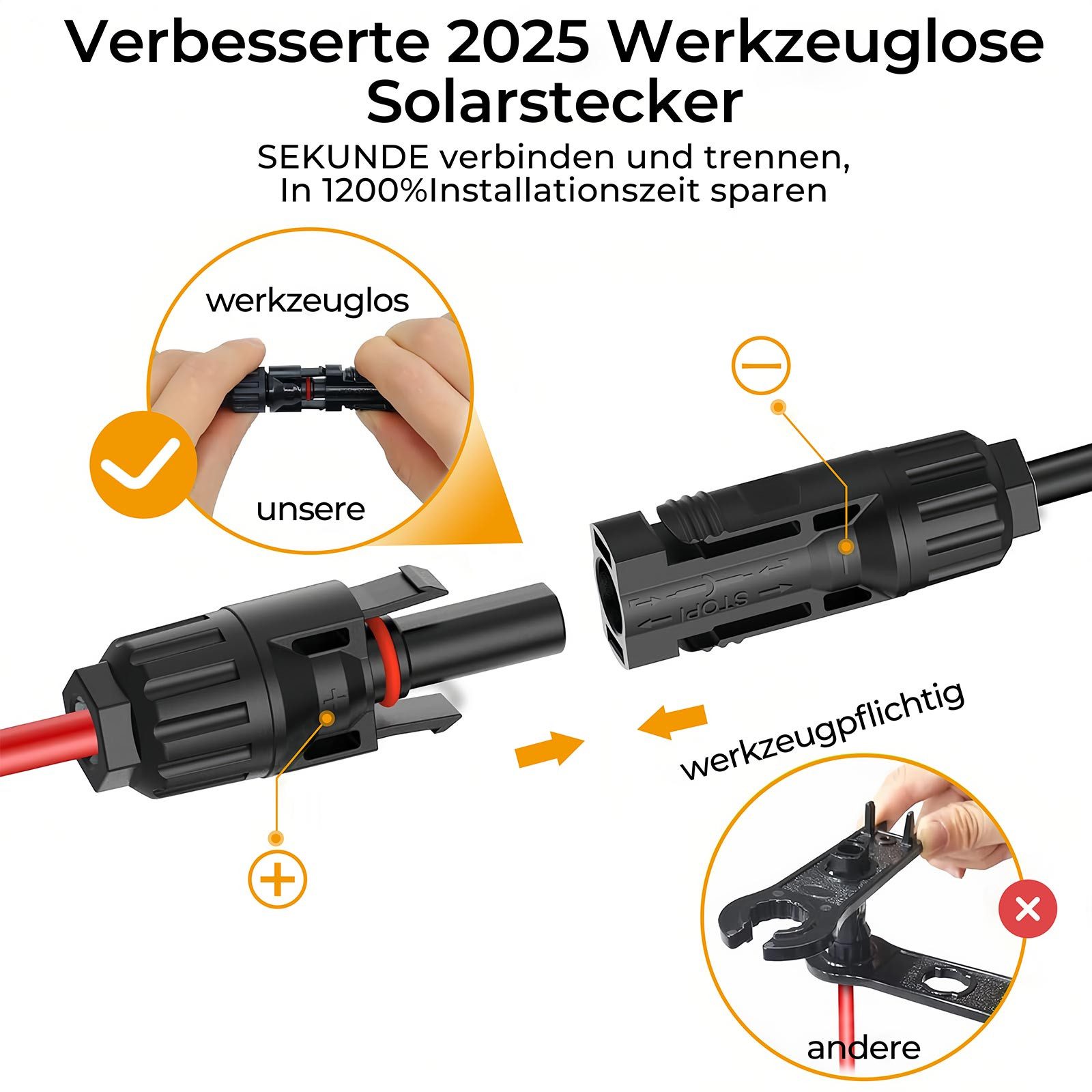 GLIESE Solarmodul 10m Rot+Schwarz Solarkabel 10AWG PV Verlängerungskabel Balkonkraftwerk, (1 x Solarmodul-Verlängerungskabel (10 m), 6 mm² 100 cm, Einfache & flexible Verlängerung