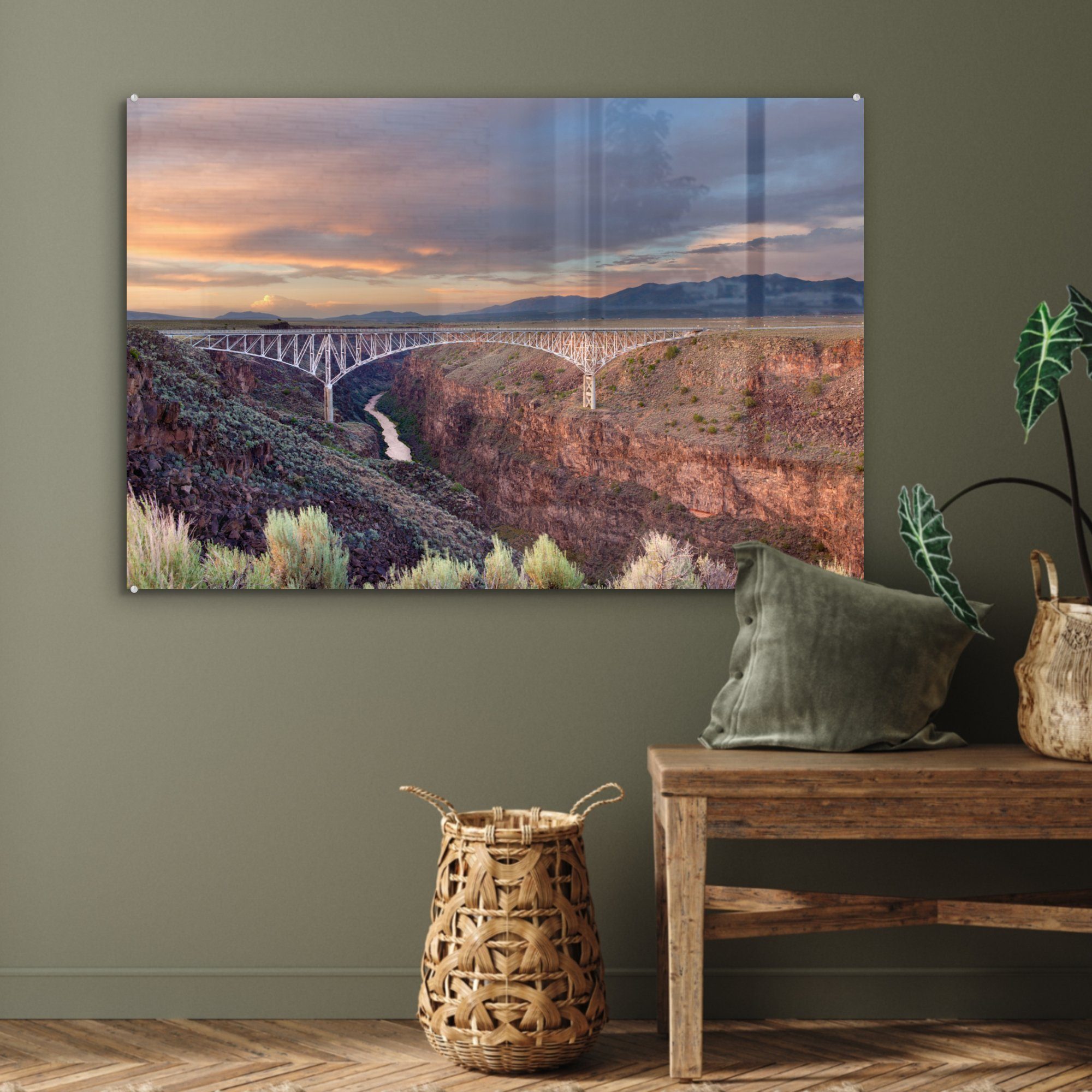 Rio-Grande-Schlucht, Brücke Acrylglasbild Taos Schlafzimmer MuchoWow New Mexico, Wohnzimmer Acrylglasbilder St), die über County, (1 &