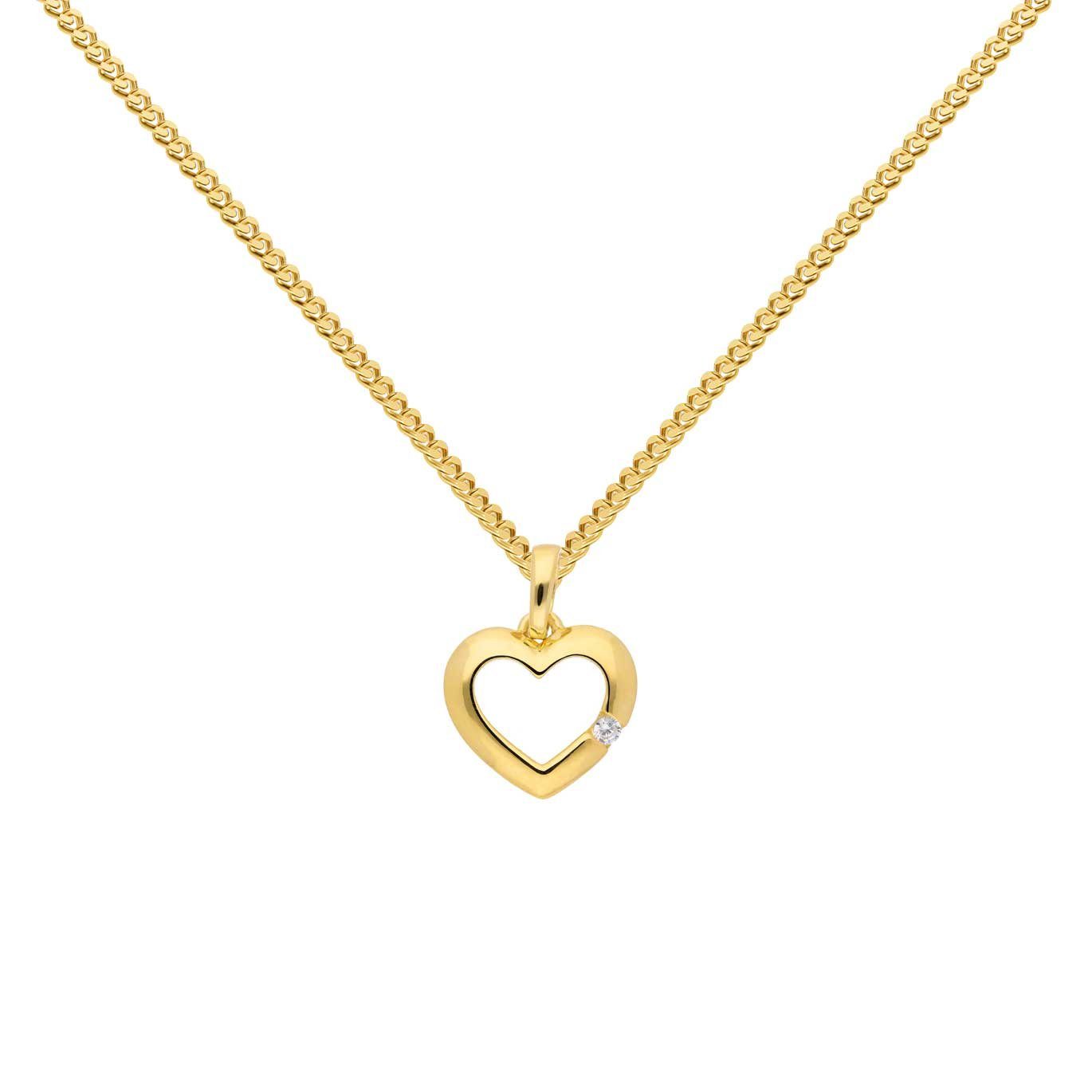 Herzanhänger Gold Anhänger Herz Zirkonia mit Goldkette 333-8 Karat Gold 36 cm