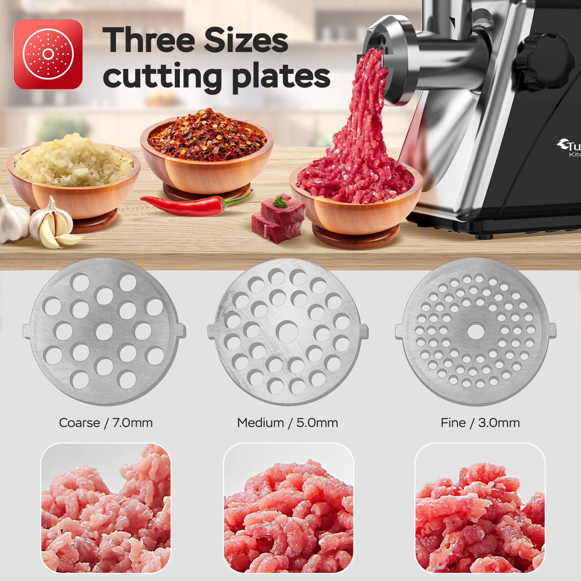 TurboTronic by Z-Line Fleischwolf 2000 W Edelstahlklinge Metallgetriebe mit Spritzgebäckvorsatz Mett, 2000 W, Wurstfüller Hackfleisch Kebbeh Meat Grinder Mincer beste Zerkleinerer