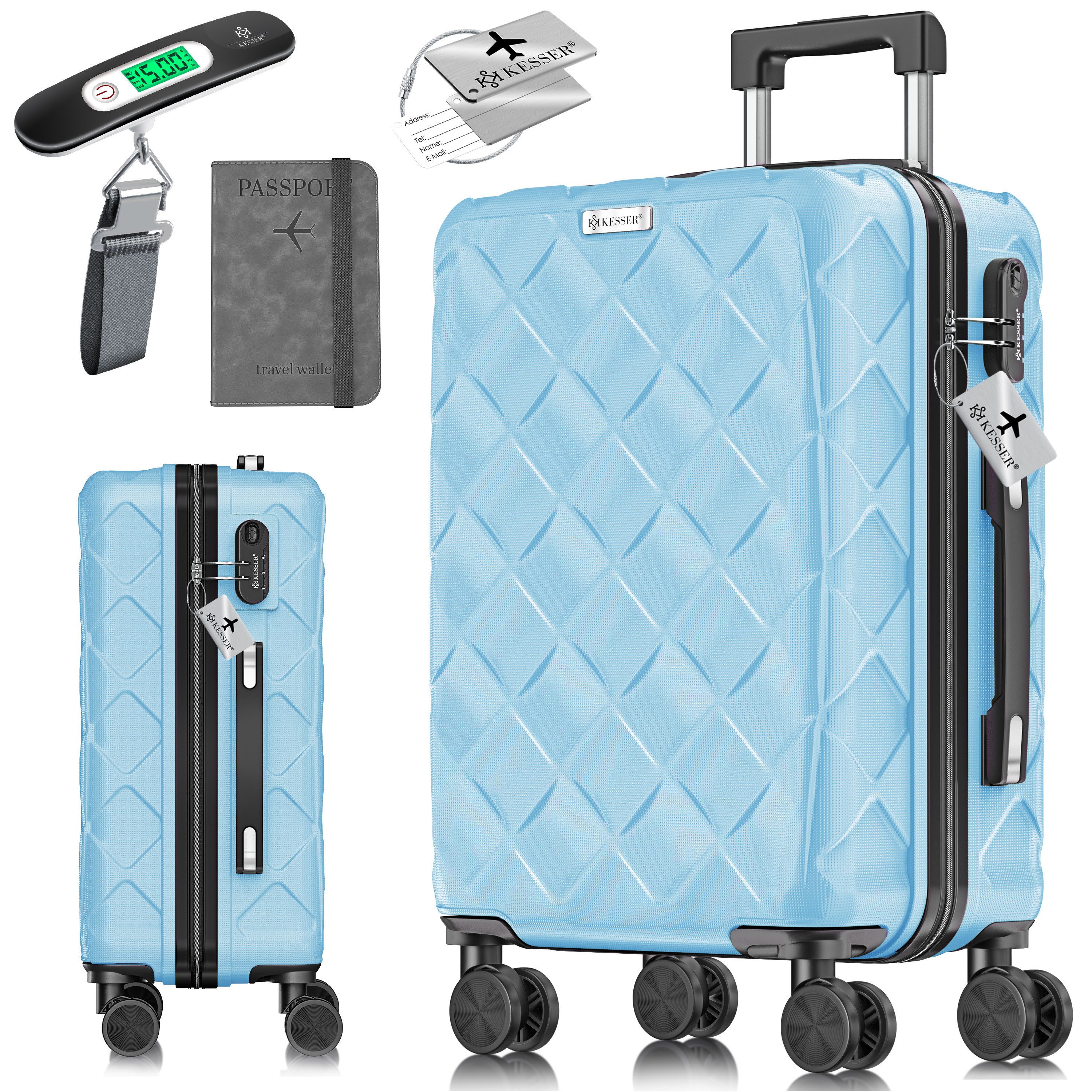 KESSER Hartschalen-Trolley Reisekoffer, 4 Rollen, ABS Hartschalenkoffer mit Zahlenschloss Kofferwaage & Reisebrieftasche