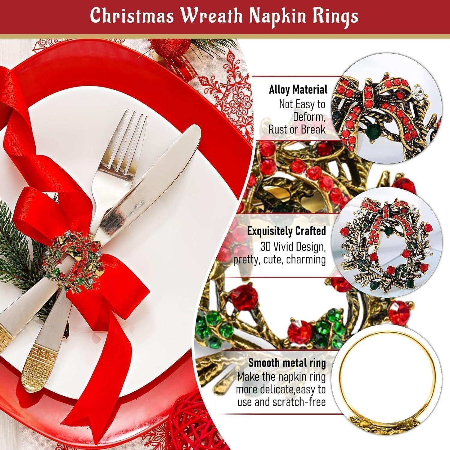 LuxusKollektion Serviettenring 8 Weihnachts Serviettenringe Gold mit Strass für Tischdekoration