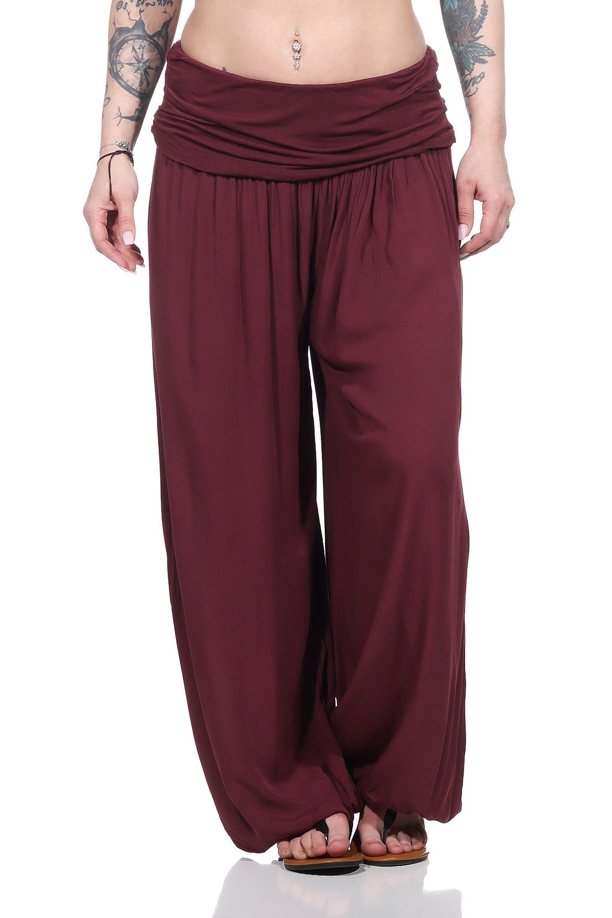 Aurela Damenmode Haremshose Pluderhose sommerlich leichte Yogahose luftige Sommerhose (1-tlg) unifarben, angenehmer Tuchstoff