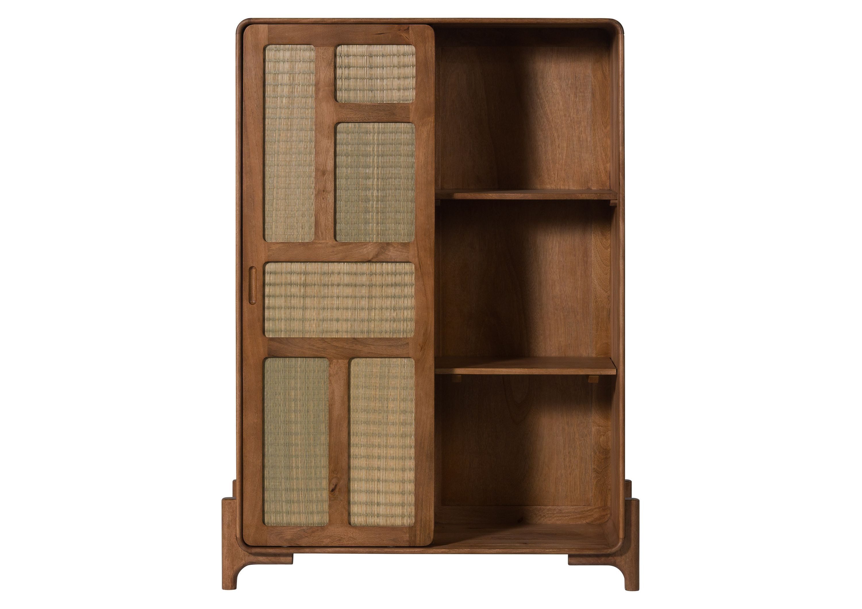 Massivmoebel24 Highboard MIZUMI (Massivholz), Mango/Seegras 110x40x150 hellbraun lackiert MIZUMI #118