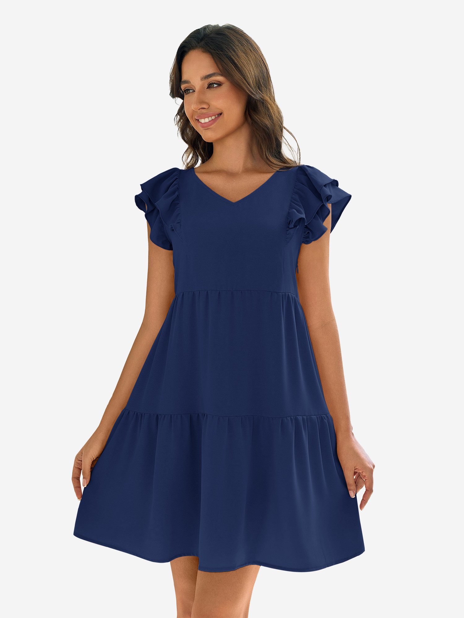 Imily Bela Minikleid Damen Niedliches Fließendes Babydoll-Kleid (Packung, 1-tlg., 1per-Pack) mit Rüschenärmeln