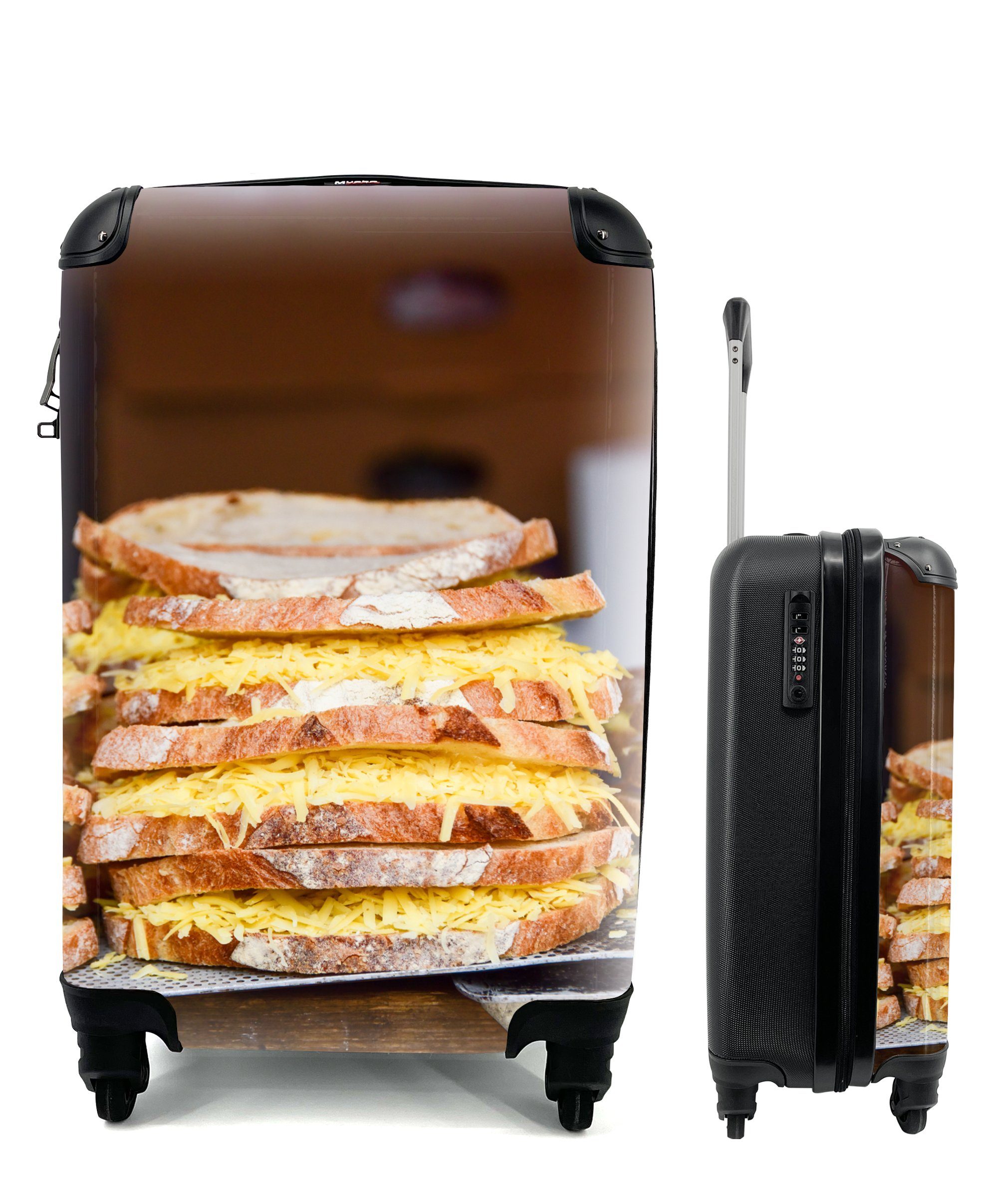 MuchoWow Handgepäckkoffer Stapel von Sandwiches auf einem Markt, 4 Rollen, Reisetasche mit rollen, Handgepäck für Ferien, Trolley, Reisekoffer