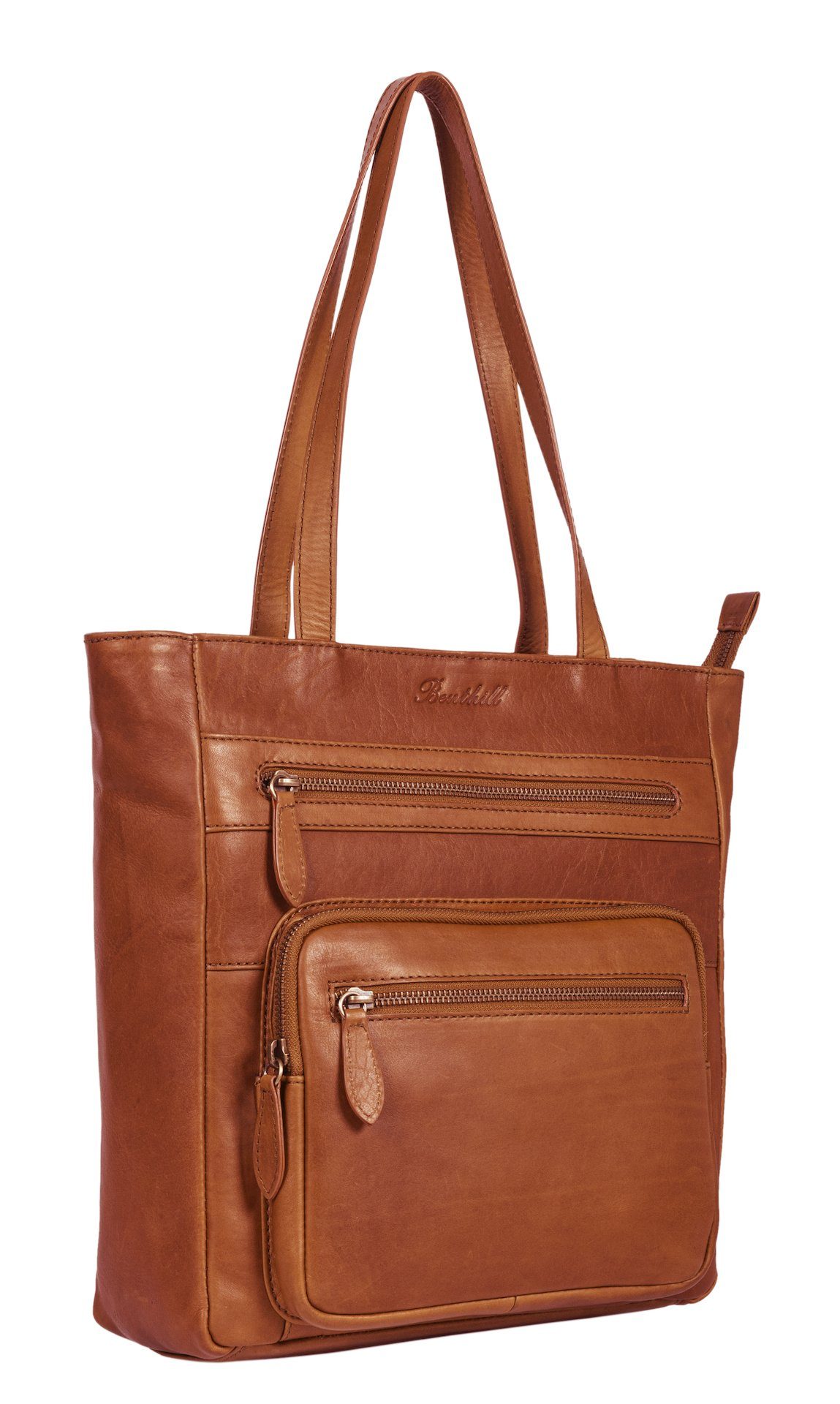 Shopper Damen Echt Leder Schultertasche Vintage Handtasche viele Fächer Beutel