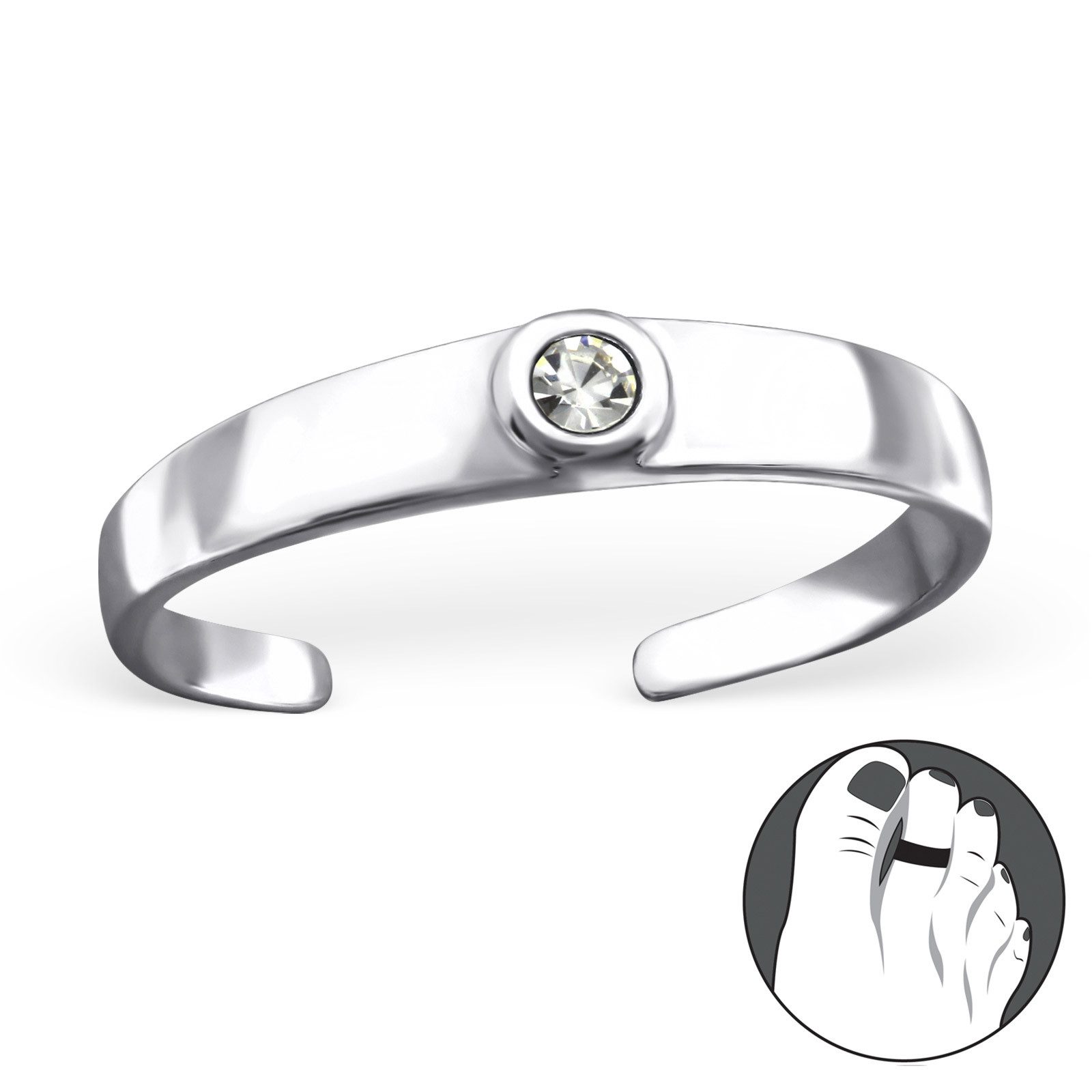 Order & Smile Schmuck Zehenring Zehenring Silber 925: Zehring mit weißem Kristall, gestempelt