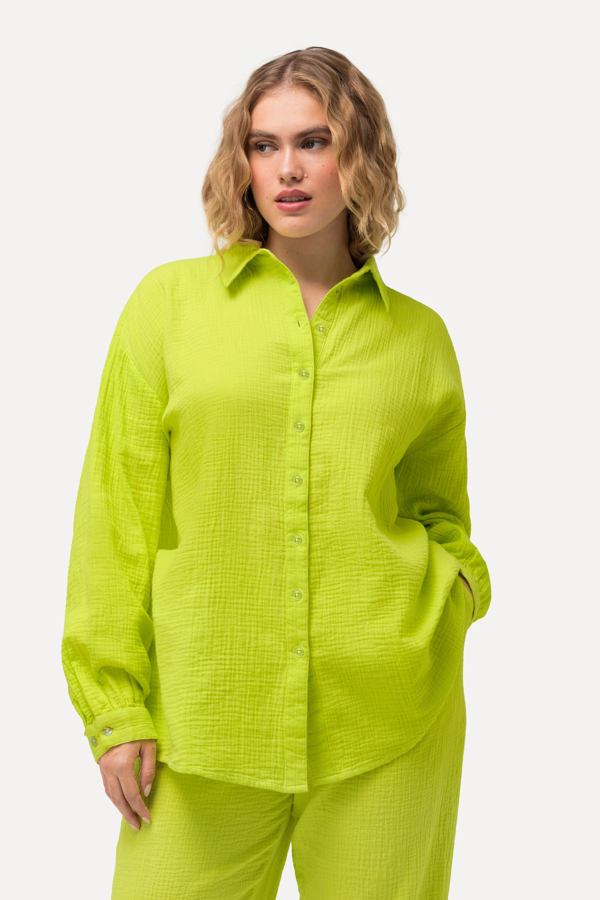 Ulla Popken Hemdbluse Musselin-Hemdbluse Oversized Hemdkragen günstig online kaufen