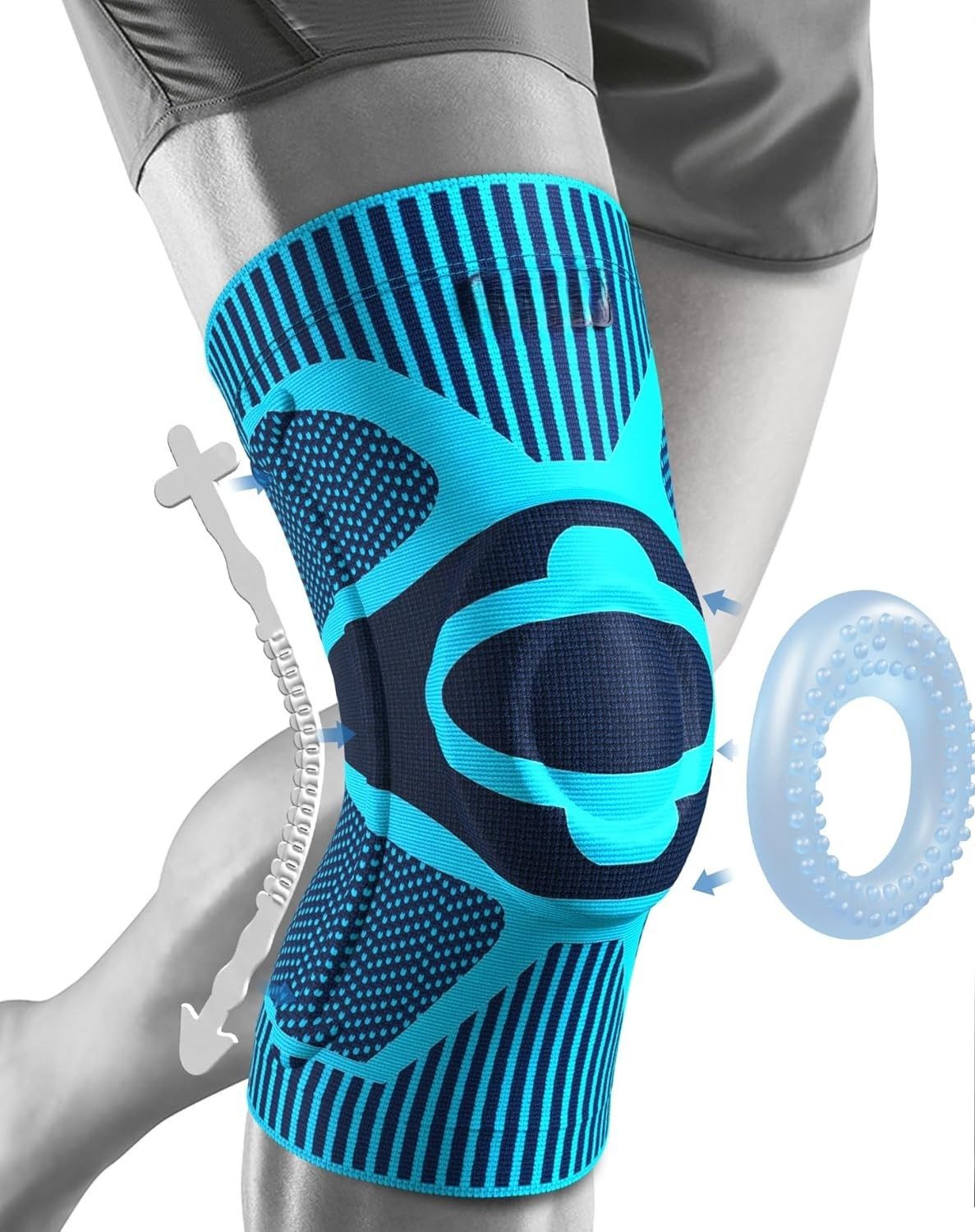 LA CUTE Kniebandage Kniebandage Kompression Sportbandage Gelenkstütze atmungsaktiv (Elastische Kompressions-Kniebandage, vielseitig einsetzbar im Sport, Kniestütze mit Gelenkstütze für Sport, Training & Alltag), Stützende Kniebandage mit Kompression, atmungsaktiv & rutschfest