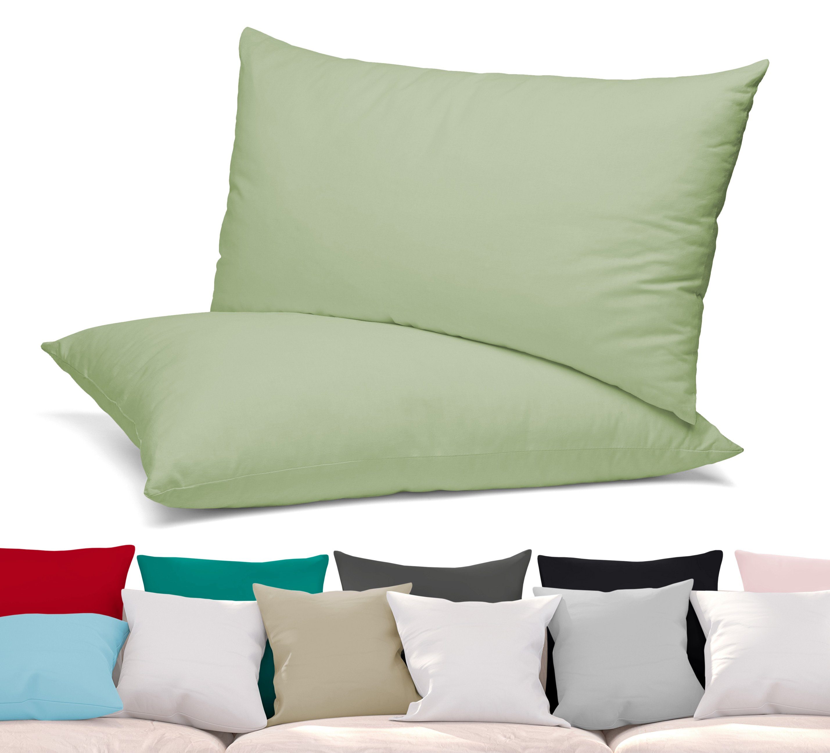 Beautex Kissenhüllen 2er Set Premium Kissenbezug aus Baumwolle, viele Farben, (2 Stück), verdeckter Reißverschluss, Jersey 160g/m², langlebig