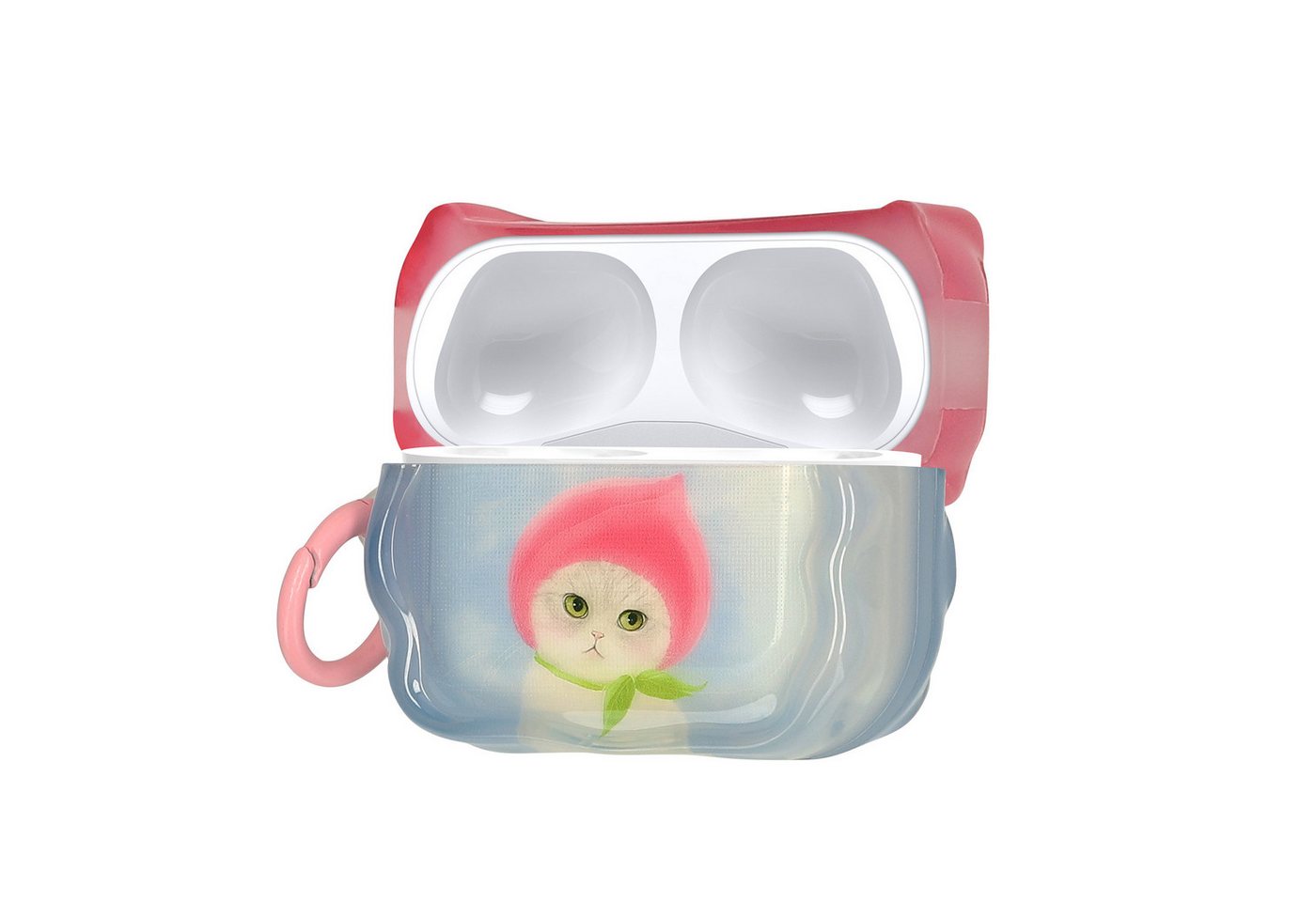 kwmobile Kopfhörer-Schutzhülle In-Ear Kopfhörer Case für Apple Airpods Pro 3, Hülle mit Karabiner - Headphones Case - Katze mit Pfirsichhut Design