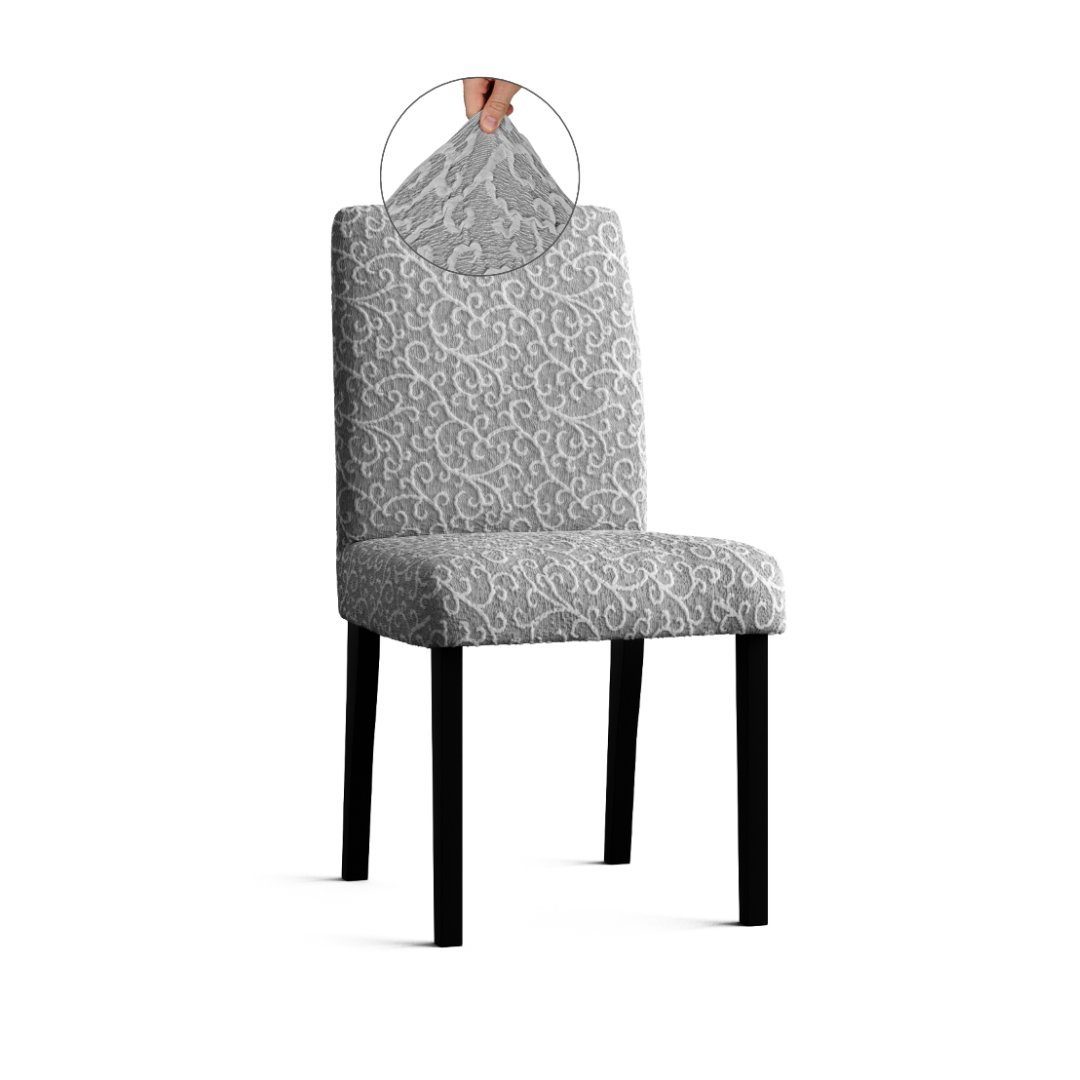 Stuhlhusse Stuhlbezug 2-er oder 4-er Set, italienische Handarbeit, Paulato by GA.I.CO, widerstandsfähiger Jacquard Baumwollstoff (Reliefmuster), 2 Motive grau