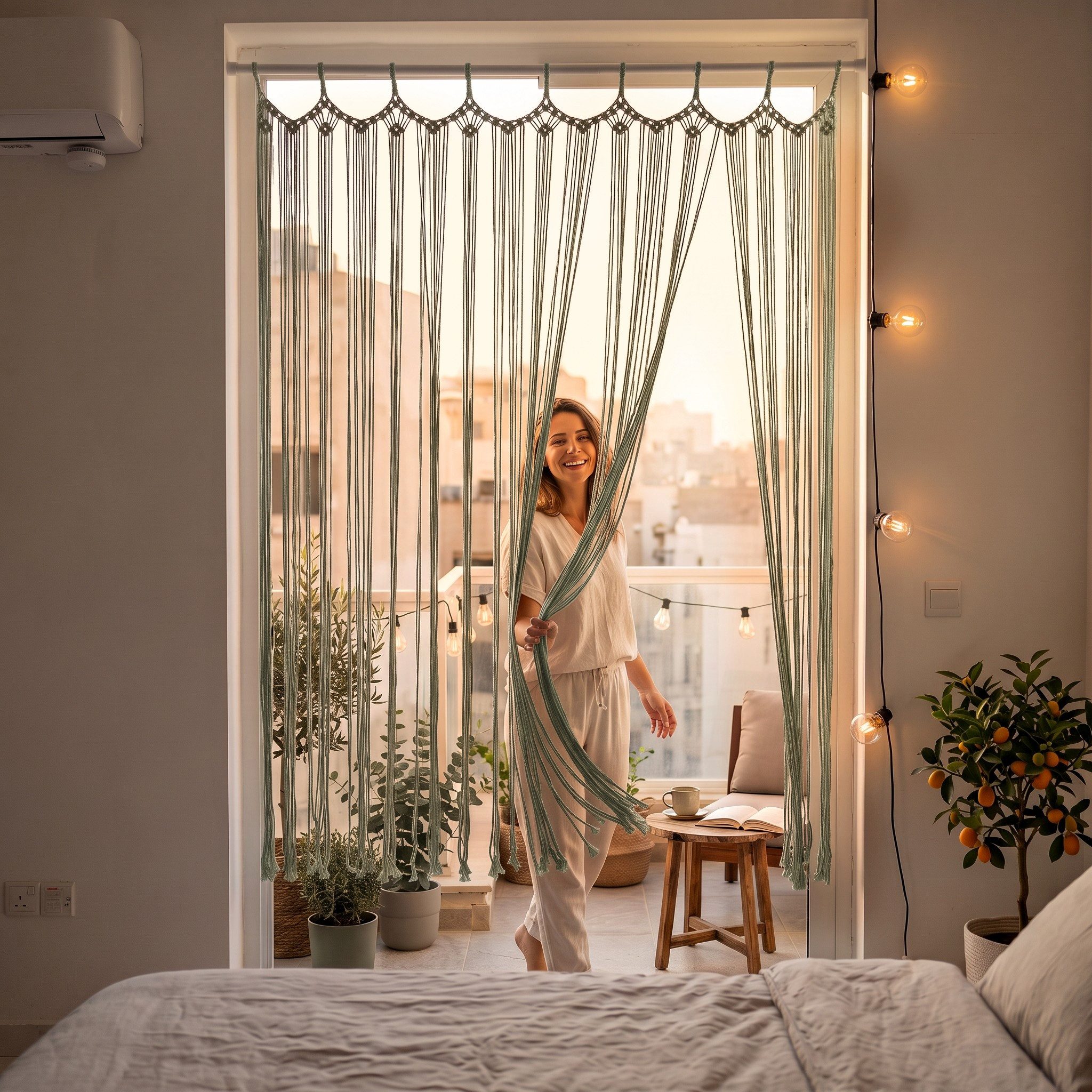 Cozyor Türvorhang Makramee Vorhang Boho 100x200 cm für Tür, Fenster, Balkon & Wohnwagen (1 St), Schlaufen, 100% Baumwolle, Makrameegardine Wandteppich Wandbehan – Bild 2 von 5