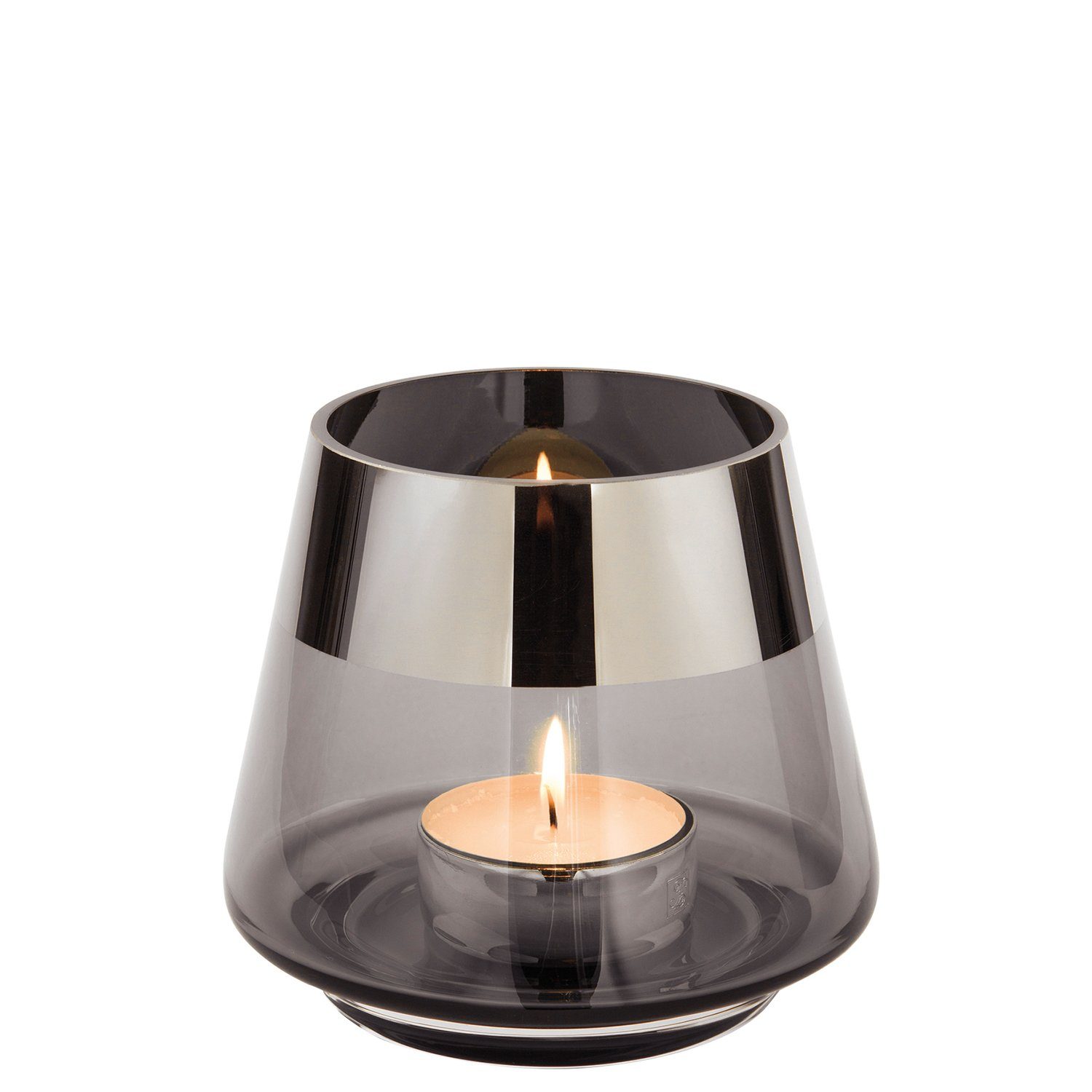 Fink Teelichthalter JONA Teelichthalter - H.13cm - Glas/Silberfolie - grau/silberfarben (1xTeelichthalter, 1 St., Leuchte - Geschenk für Frauen), Windlicht Teelicht Kerzenhalter - Eleganter Kerzenleuchter für Zuhause