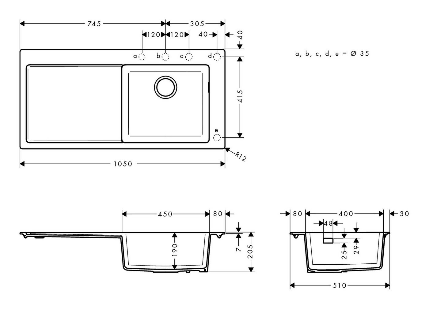 Thumbnail - hansgrohe Küchenspüle S51, Einbauspüle S514-F450 mit Abtropffläche links - Steingrau