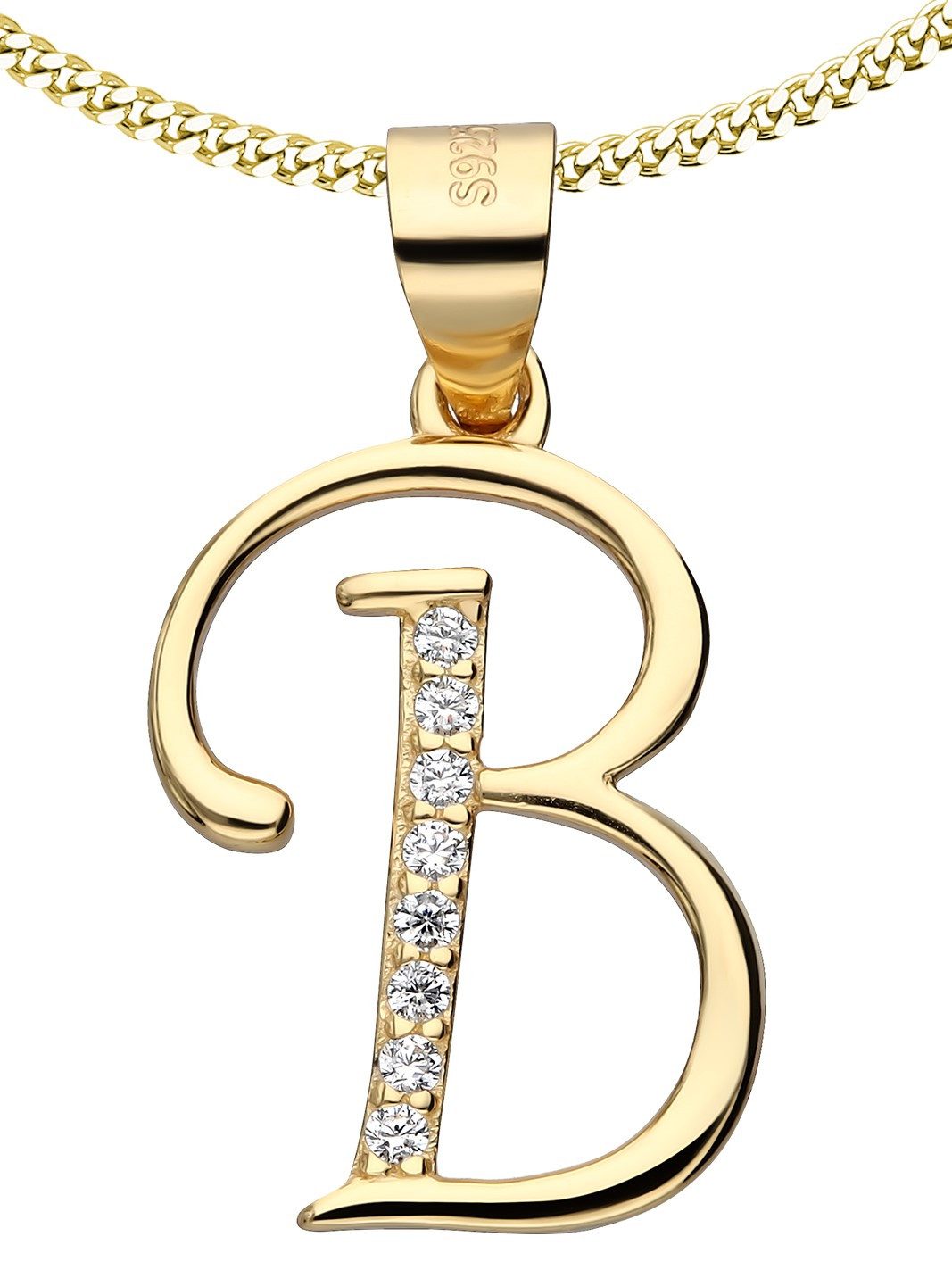 Kette mit Anhänger Buchstabe B goldene Halskette 925 Silber Buchstabenkette