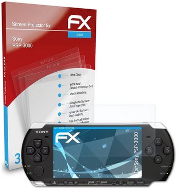 atFoliX Schutzfolie Displayschutz für Sony PSP-3000, (3 Folien), Ultraklar und hartbeschichtet