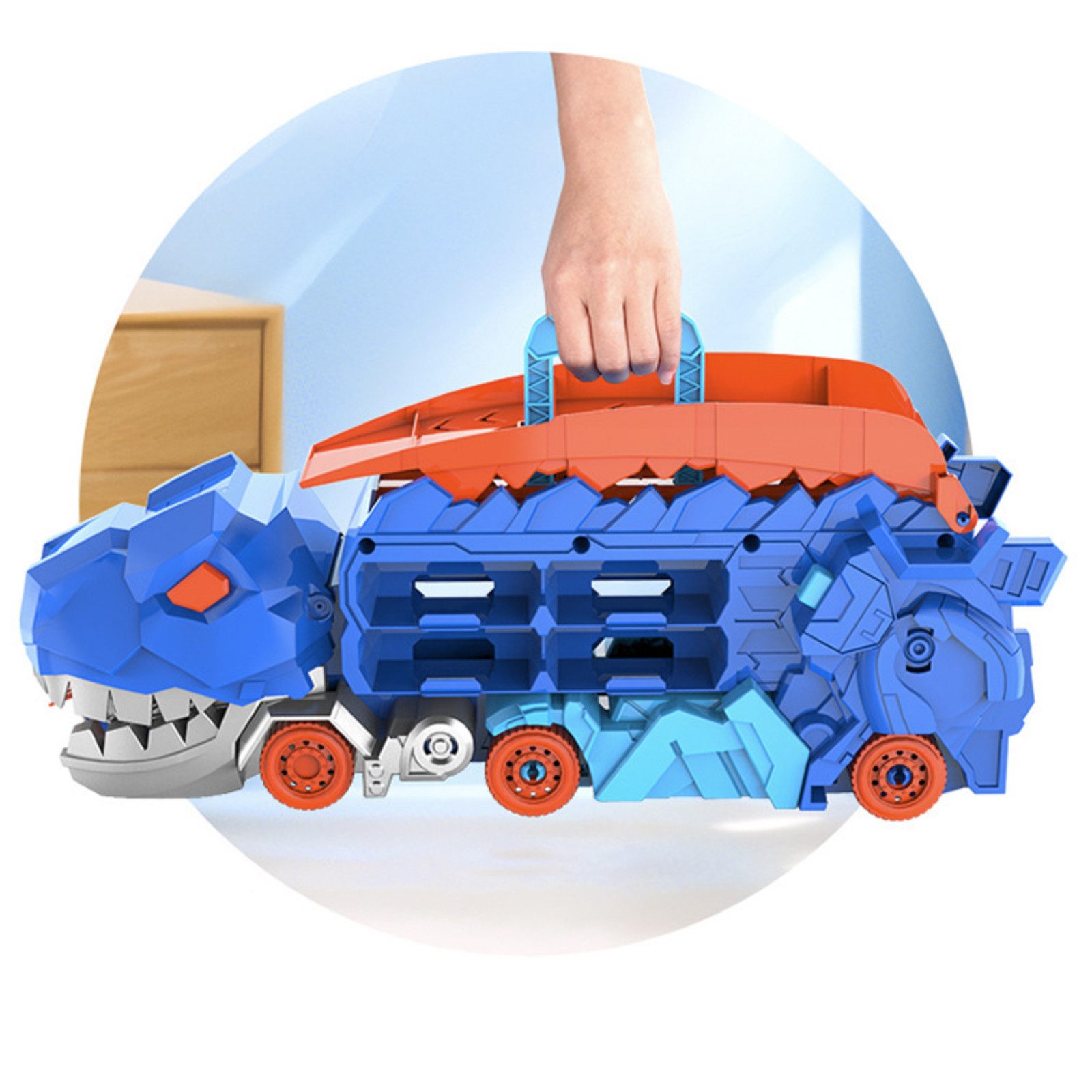 HAUSS SPOLE Spielzeug-Transporter Spielzeug-LKW,Dinosaurier Transporter Spielzeugtruck mit 8 Autos, (2-in-1 Spielset für Kinder ab 3 Jahren Aufbewahrung, 1-tlg., mit 8 Autos und Rennstrecke Dino-Rampe & Lernspielzeug), Geschenk für Jungen und Mädchen
