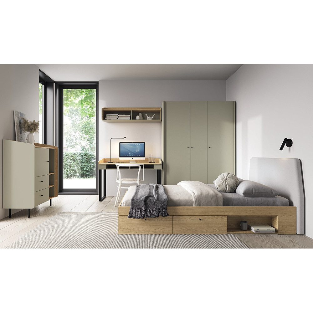 Lomadox Kleiderschrank ALAMO-133 eukalyptusgrün mit Eiche Nb., 3-türig, 1 Kleiderstange