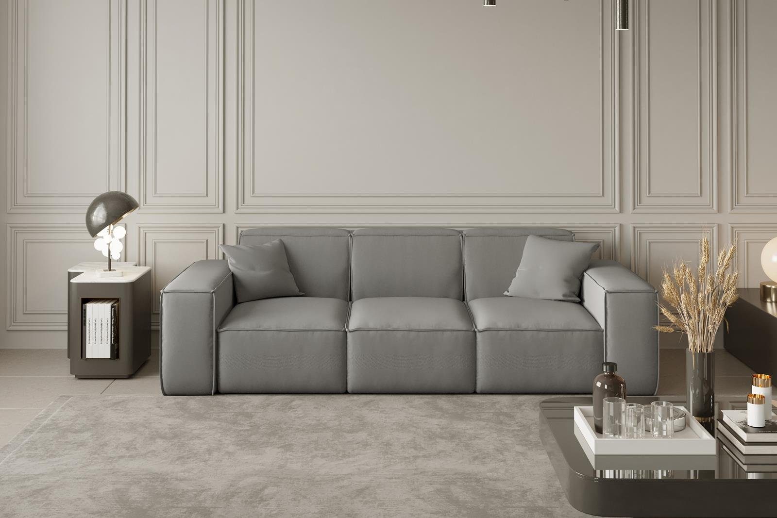 Beautysofa Sofa Lugano, 3-Sitzer Sofa aus Cordstoff oder Veloursstoff, Dreisitzer im modernes Stil, inklusive Wellenfedern