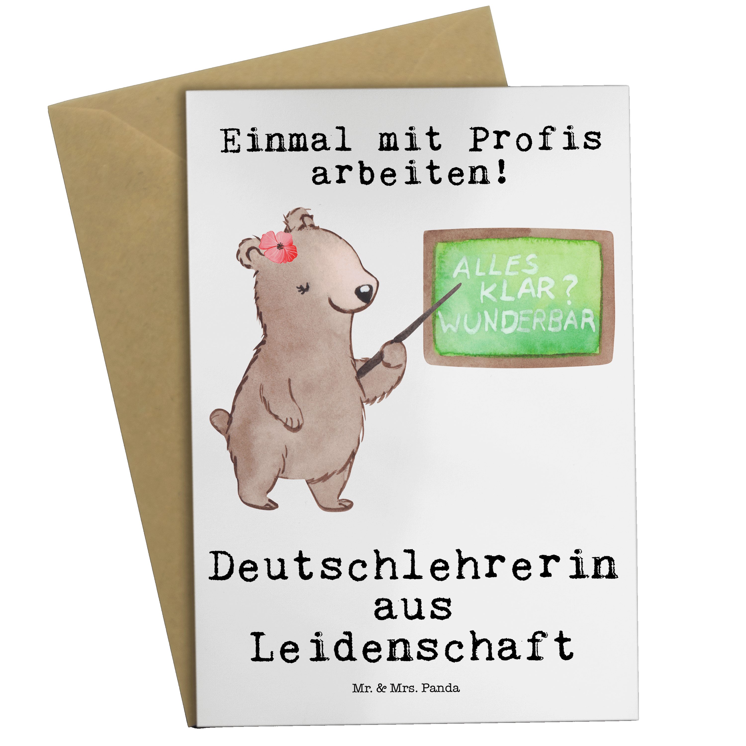 Mr. & Mrs. Panda Grußkarte Deutschlehrerin aus Leidenschaft - Weiß - Geschenk, Karte, Grundschul | Grußkarten