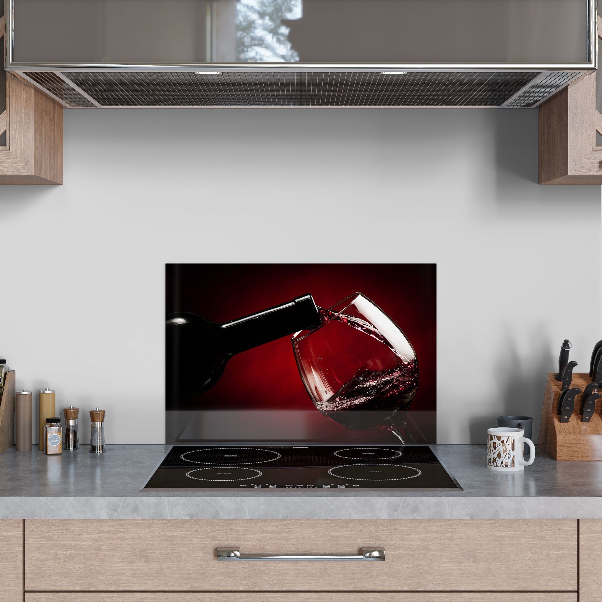 Küchenrückwand Herdblende Glas 'Rotwein Spritzschutz DEQORI eingeschenkt', Badrückwand wird