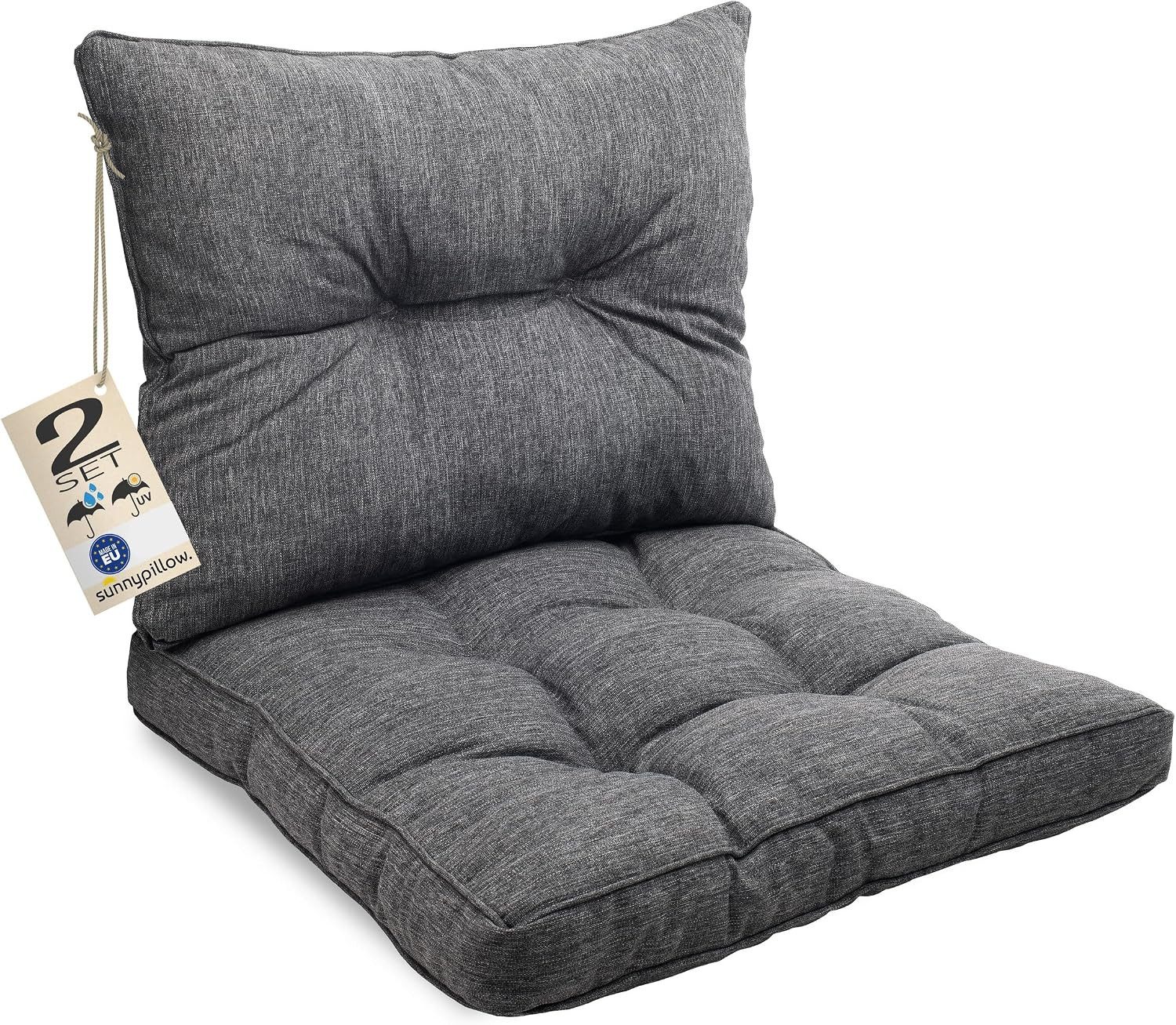 sunnypillow Stuhlkissen Gartenkissen für Gartenmöbel Rattanmöbel, Outdoor / Indoor, Anthrazit