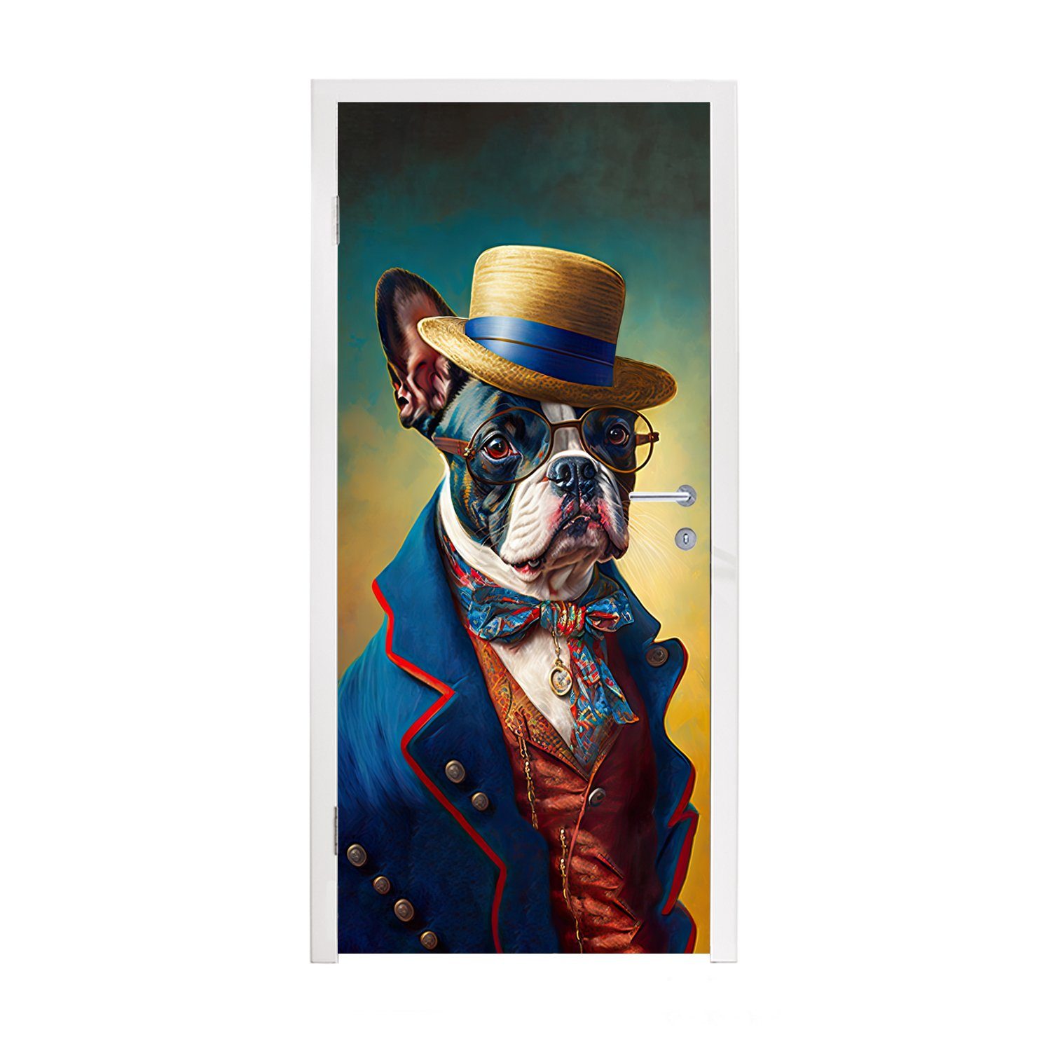 MuchoWow Türtapete Hund - Kleidung - Accessoires - Farbe - Porträt, Matt, bedruckt, (1 St), Fototapete für Tür, Türaufkleber, 75x205 cm